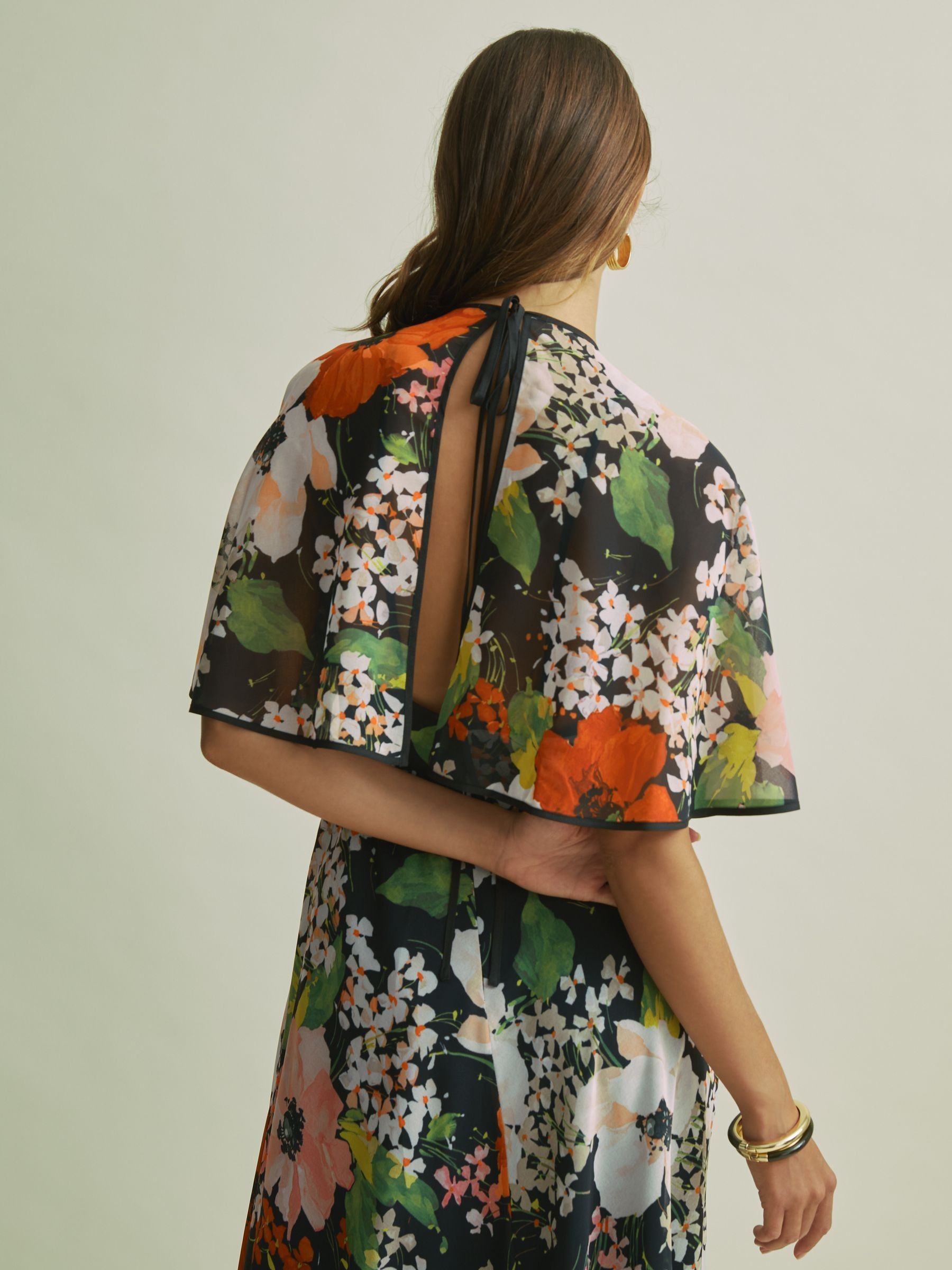 Florere Cape Detail Midi Dress in Multi - Image 5 of 7