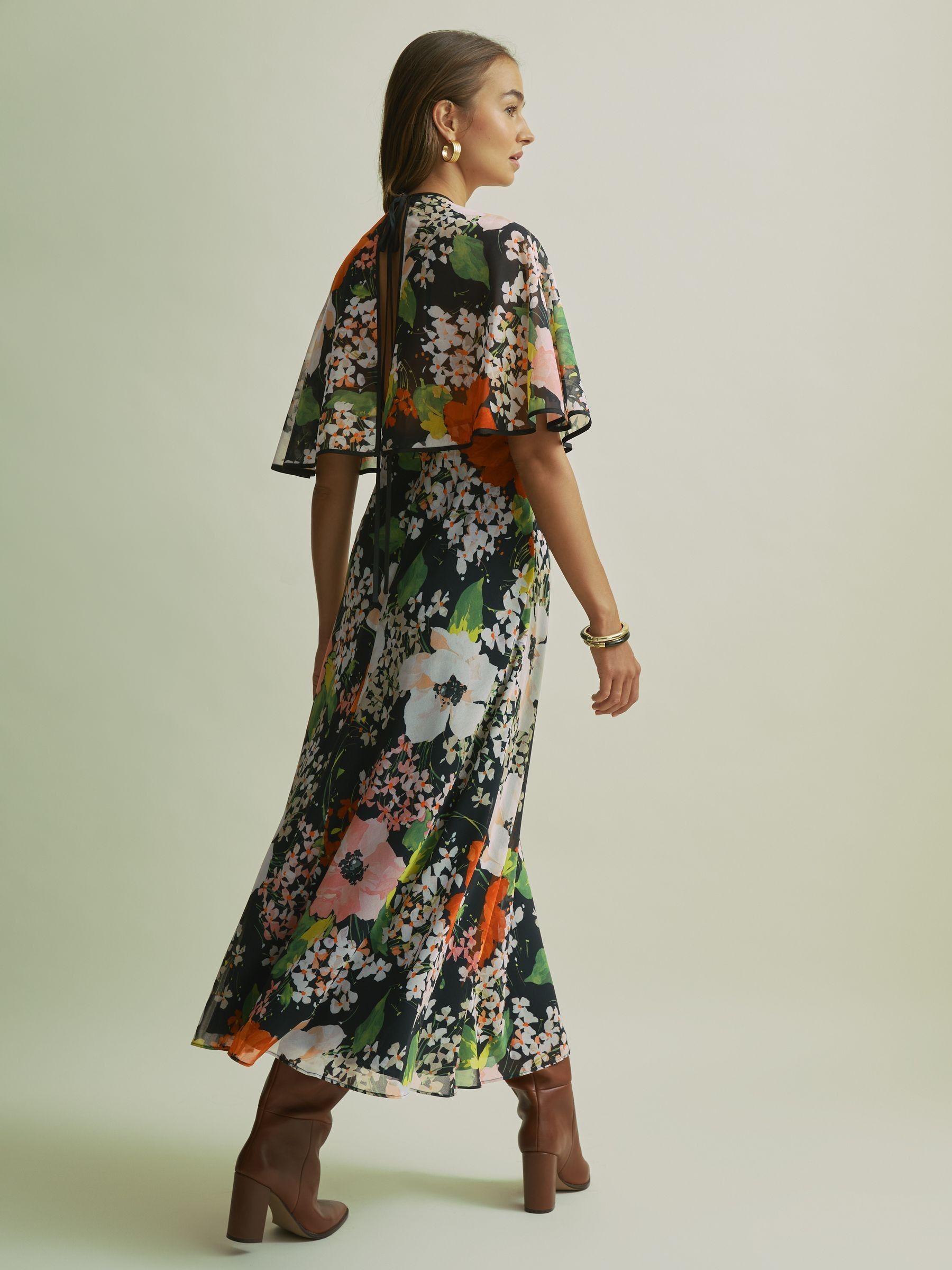 Florere Cape Detail Midi Dress in Multi - Image 6 of 7