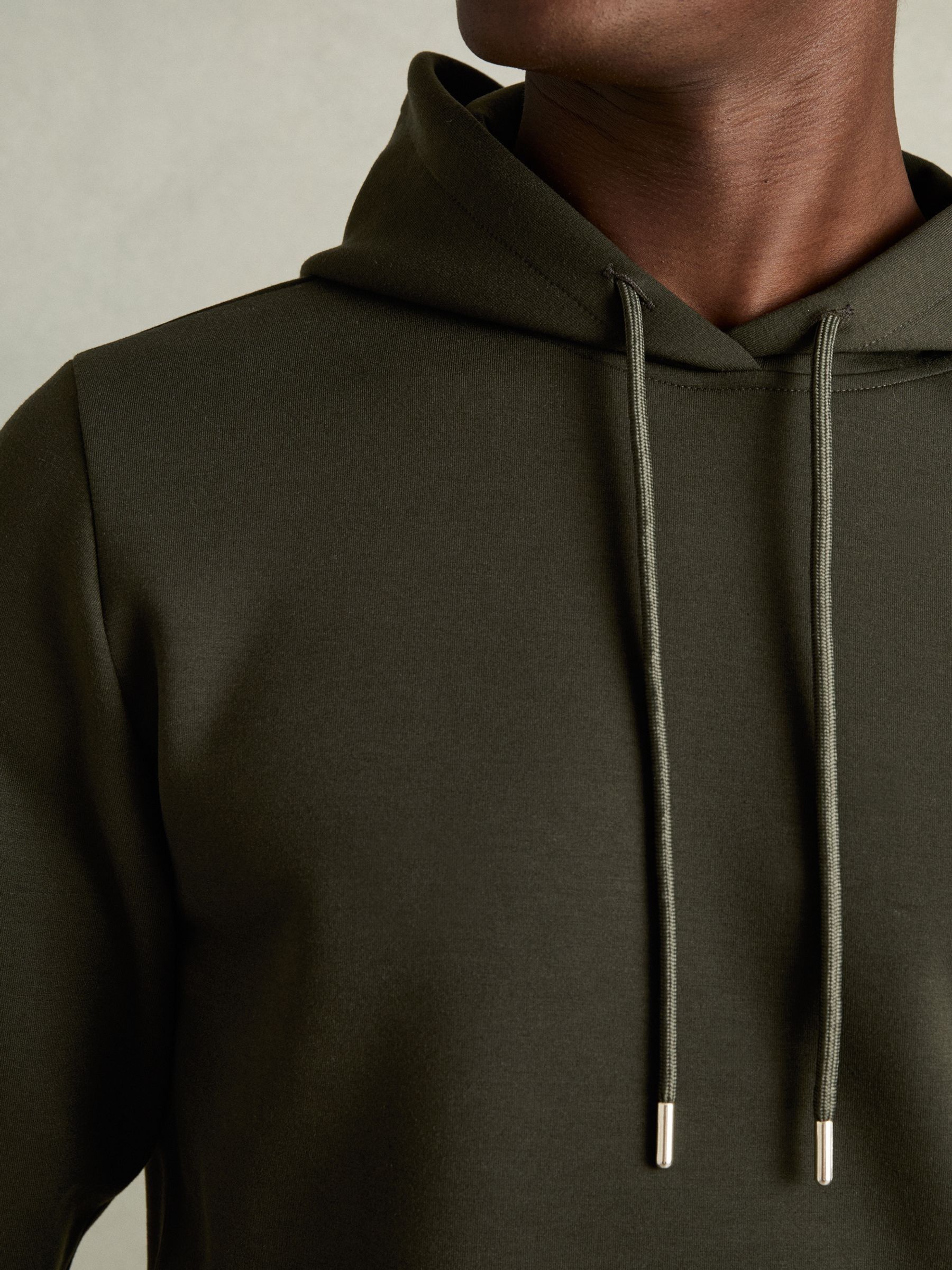 Interlock Jersey Drawstring Hoodie in Forest Green - Image 4 of 7