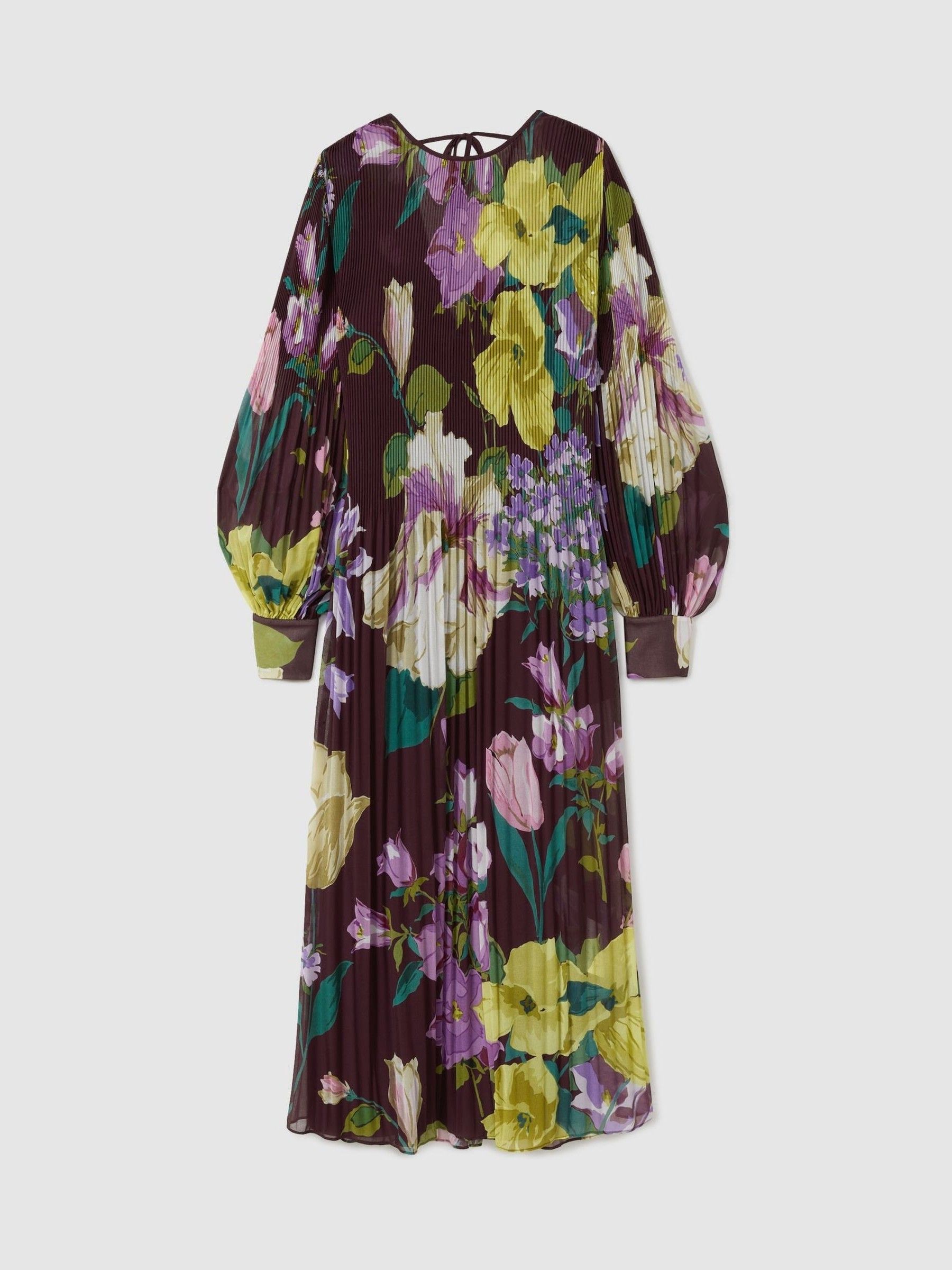Florere Pleated Blouson Sleeve Midi Dress in Purple - Image 2 of 8