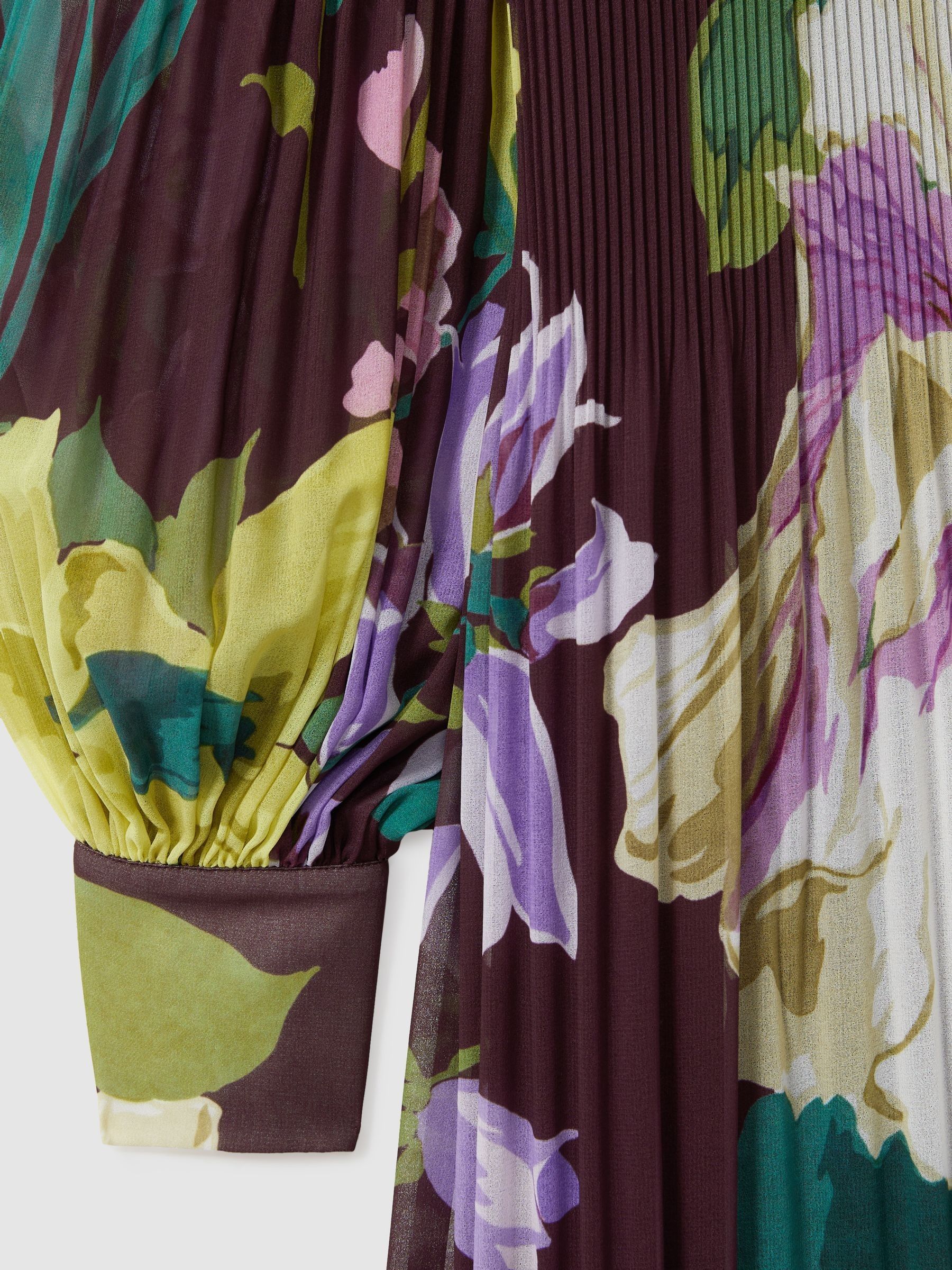 Florere Pleated Blouson Sleeve Midi Dress in Purple - Image 7 of 8