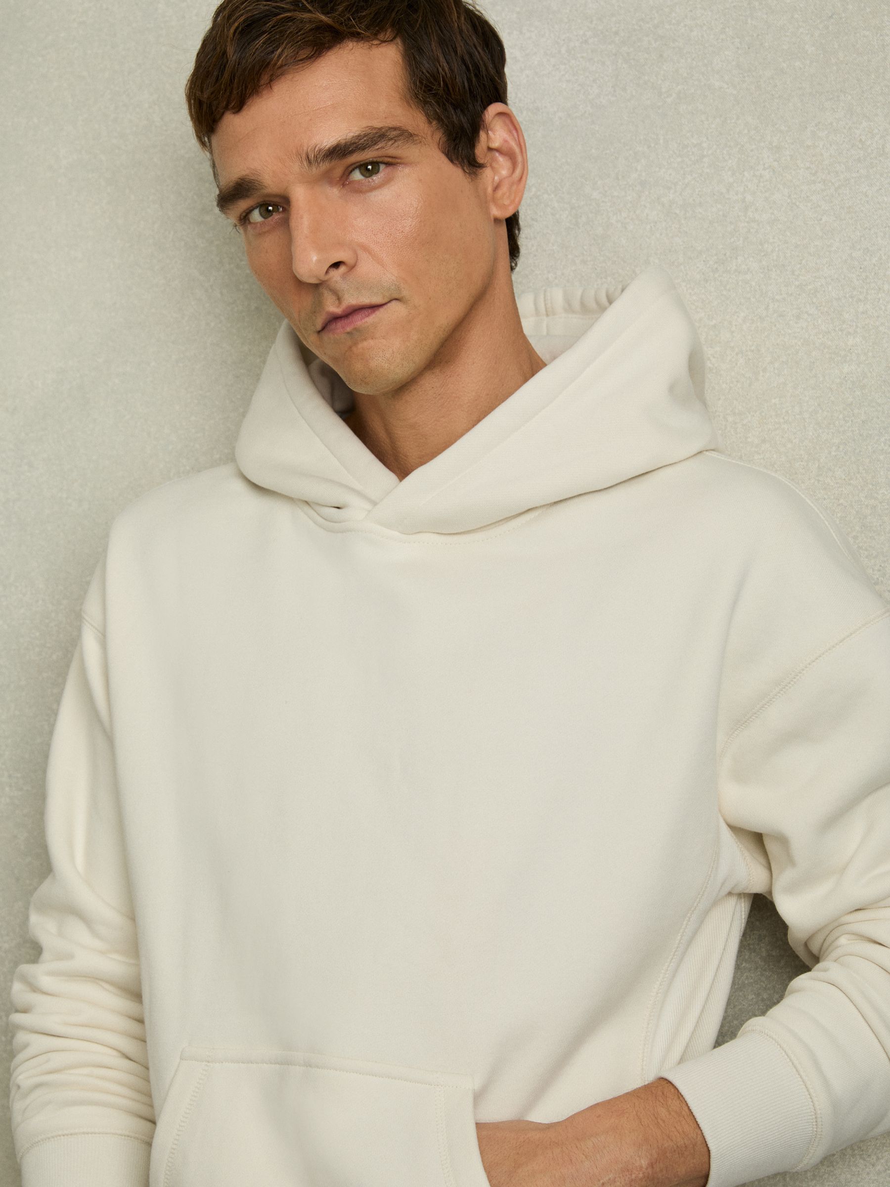 Cotton Fleece-Back Hoodie in Off White - Image 1 of 5