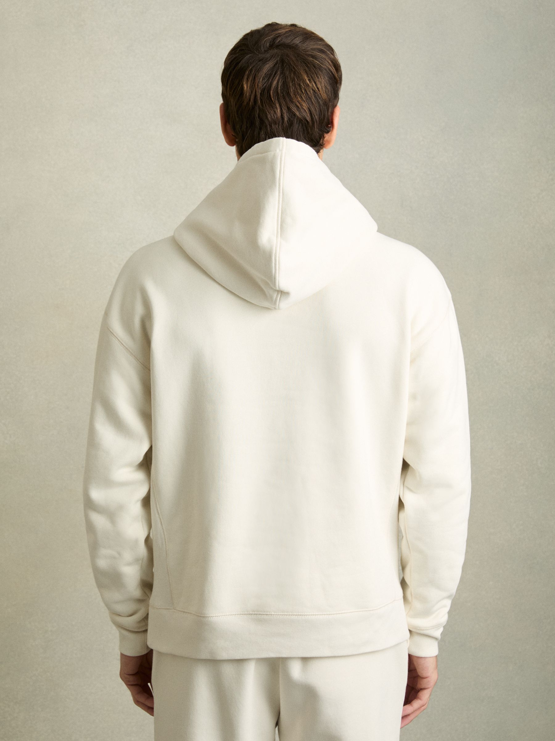Cotton Fleece-Back Hoodie in Off White - Image 4 of 5
