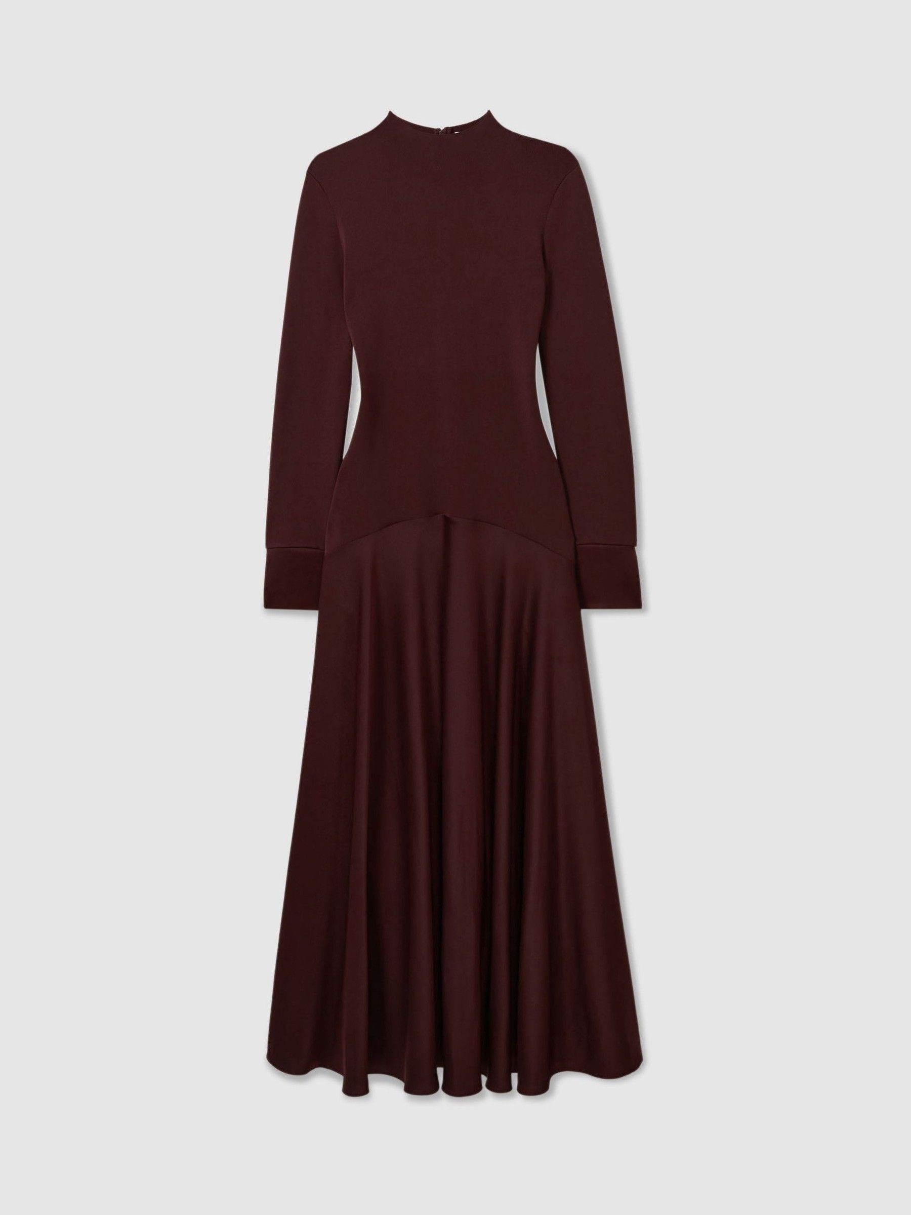 Florere Hybrid Knit-Satin Midi Dress in Burgundy - Image 2 of 6