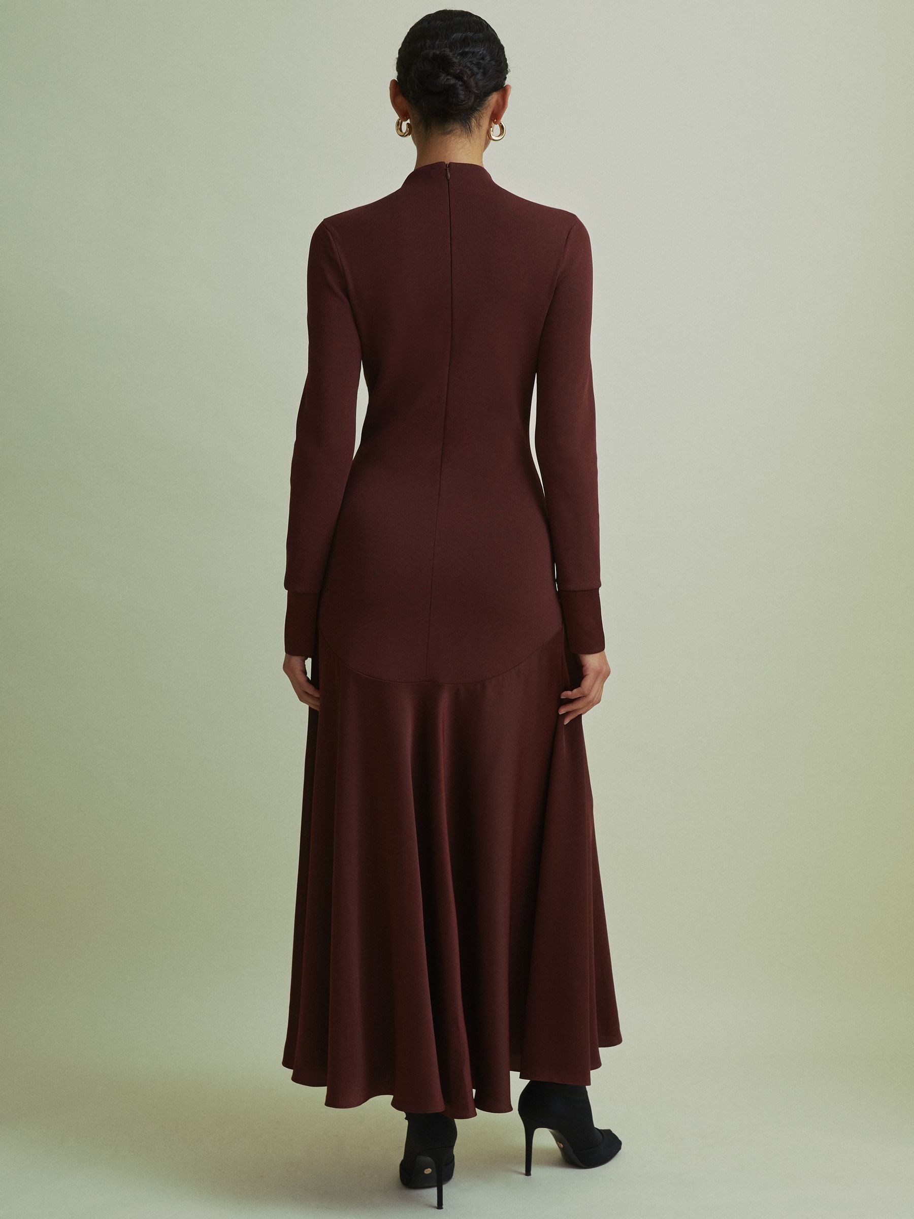 Florere Hybrid Knit-Satin Midi Dress in Burgundy - Image 5 of 6