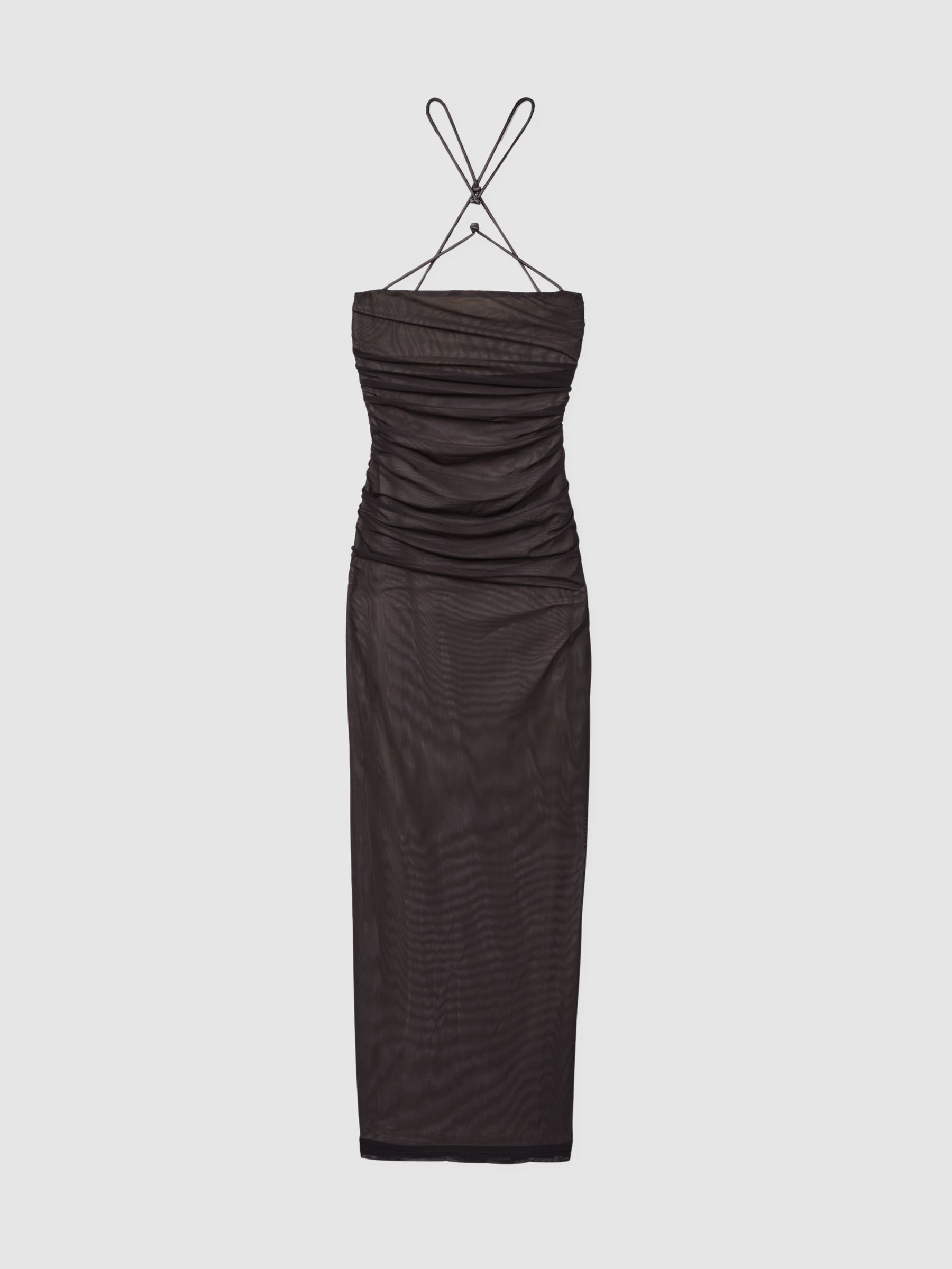 Significant Other Ruched Mesh Maxi Dress in Chocolate - Image 2 of 6