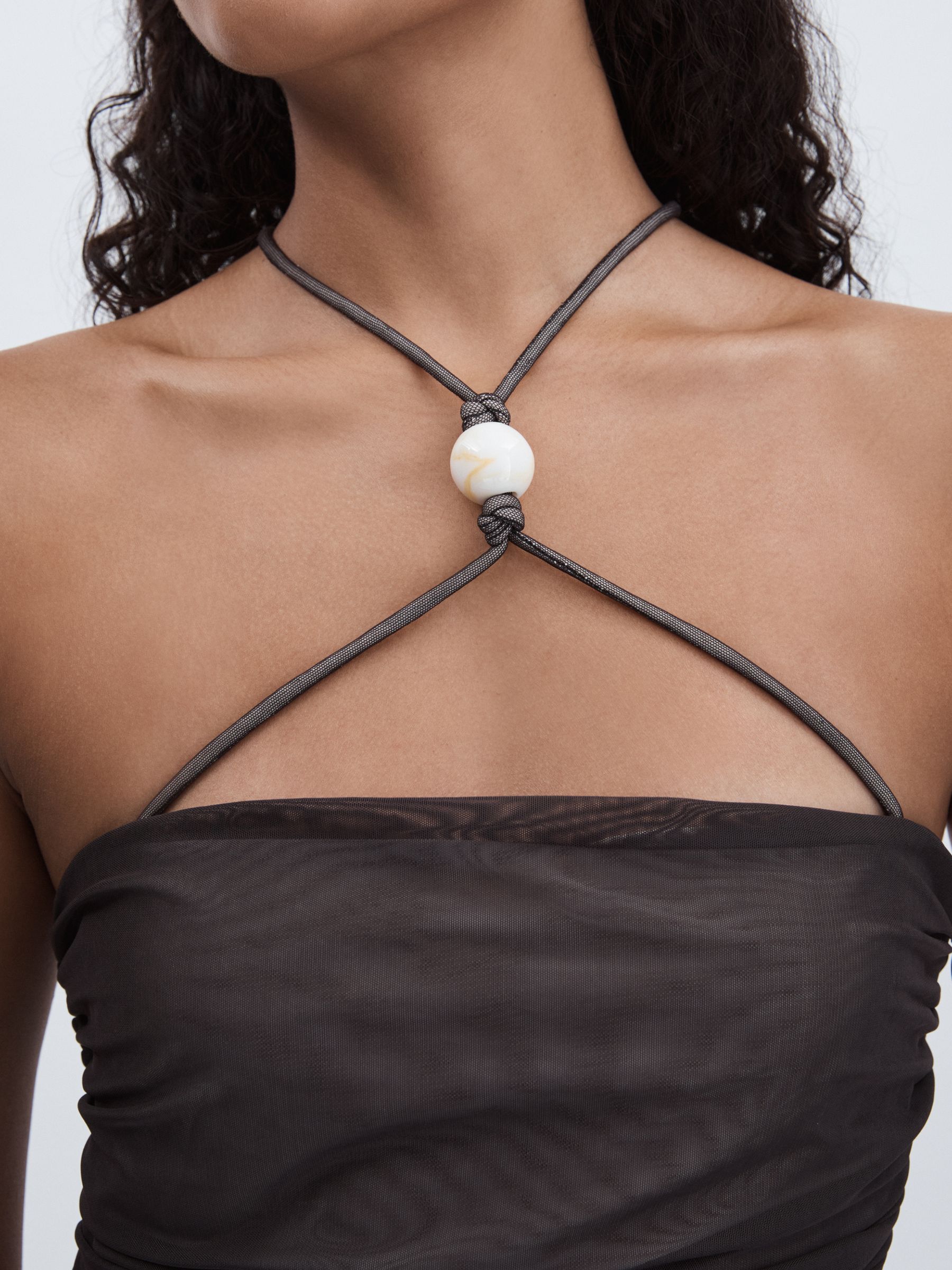 Significant Other Ruched Mesh Maxi Dress in Chocolate - Image 3 of 6
