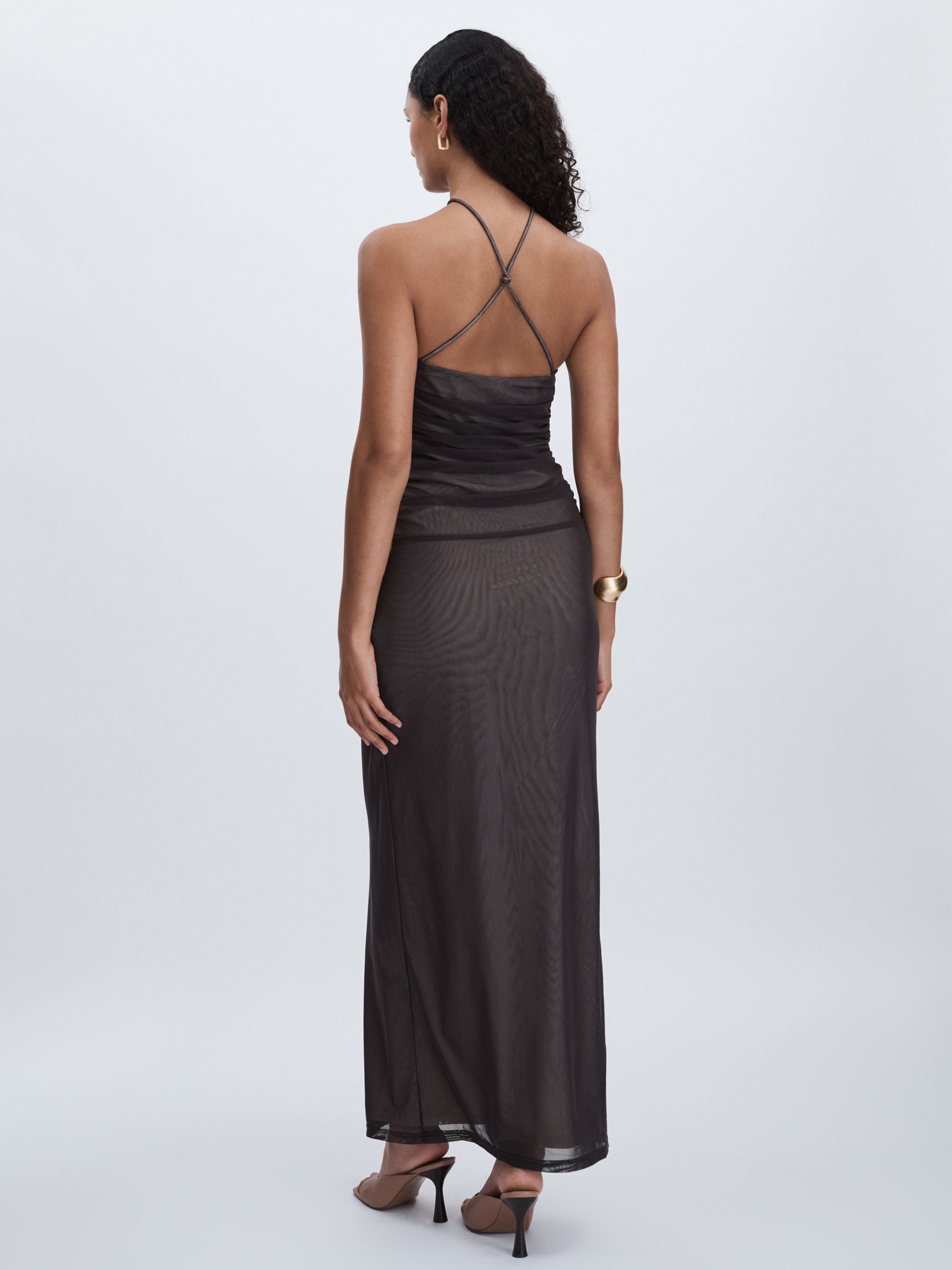 Significant Other Ruched Mesh Maxi Dress in Chocolate - Image 5 of 6