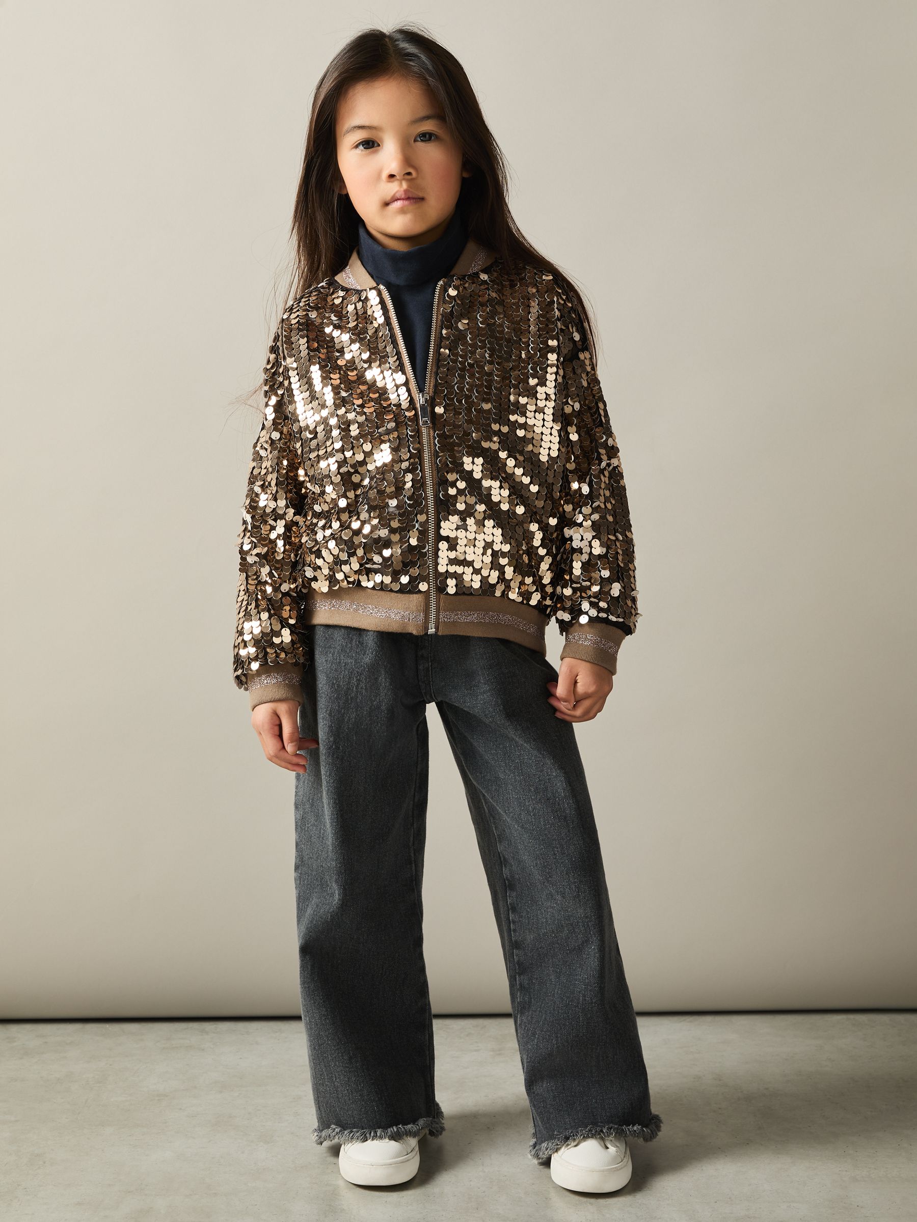 13-14 yrs Sequin Bomber Jacket in Gold - Image 3 of 4