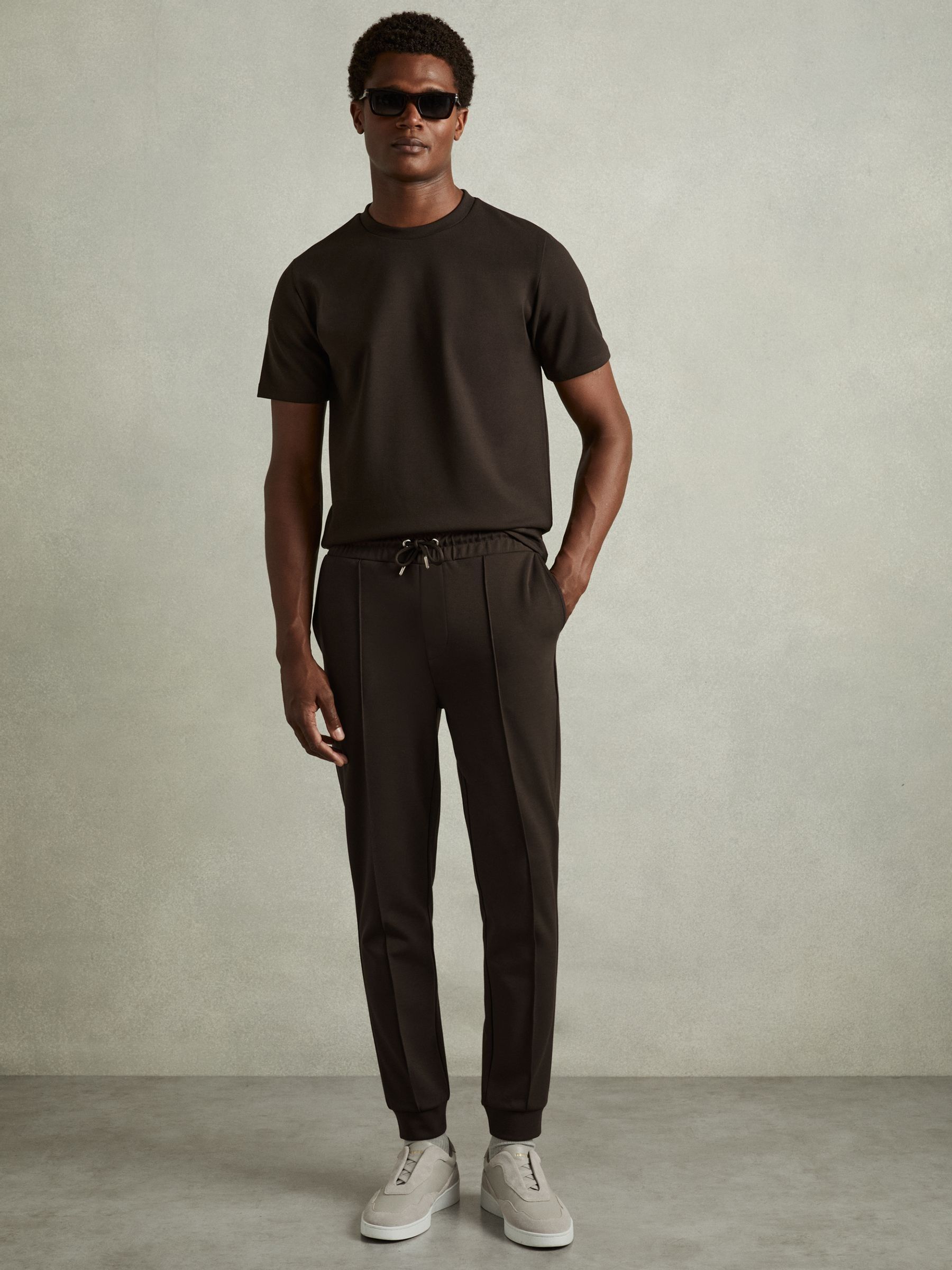 Interlock-Jersey Drawstring Joggers in Chocolate Brown - Image 1 of 6
