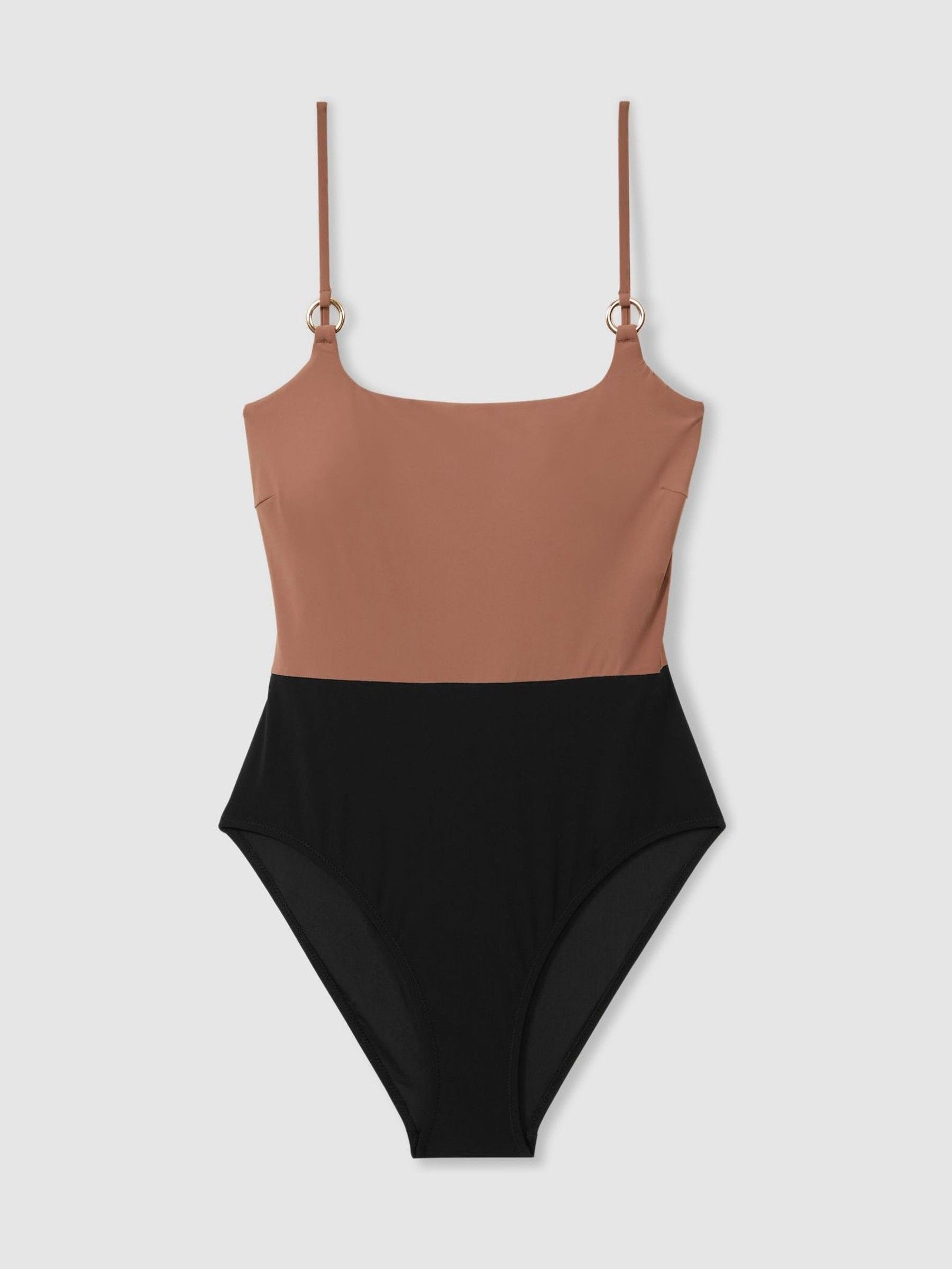 Colourblock Square Neck Swimsuit in Mink/Black - Image 2 of 4