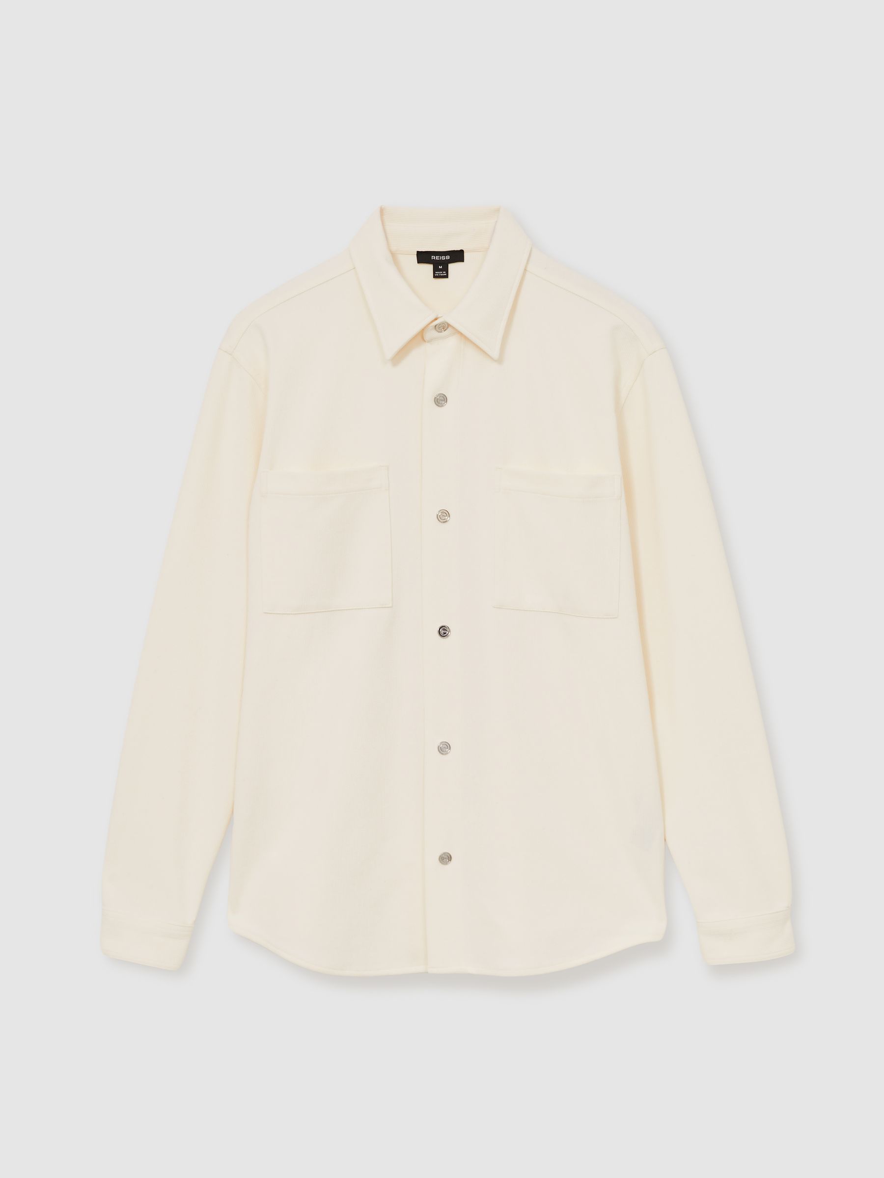 Brushed Corduroy Press-Stud Overshirt in Off White - Image 2 of 6