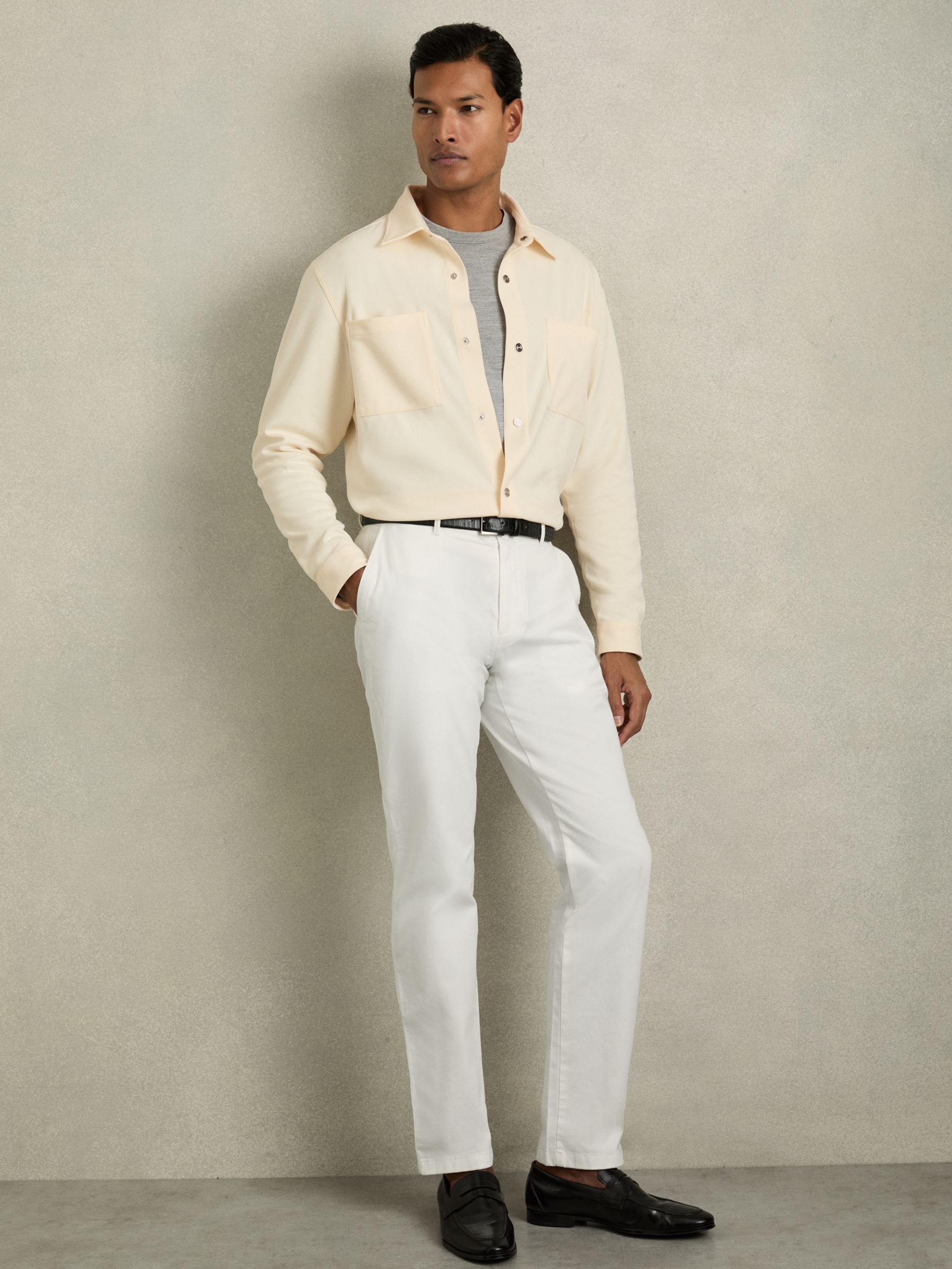 Brushed Corduroy Press-Stud Overshirt in Off White - Image 4 of 6