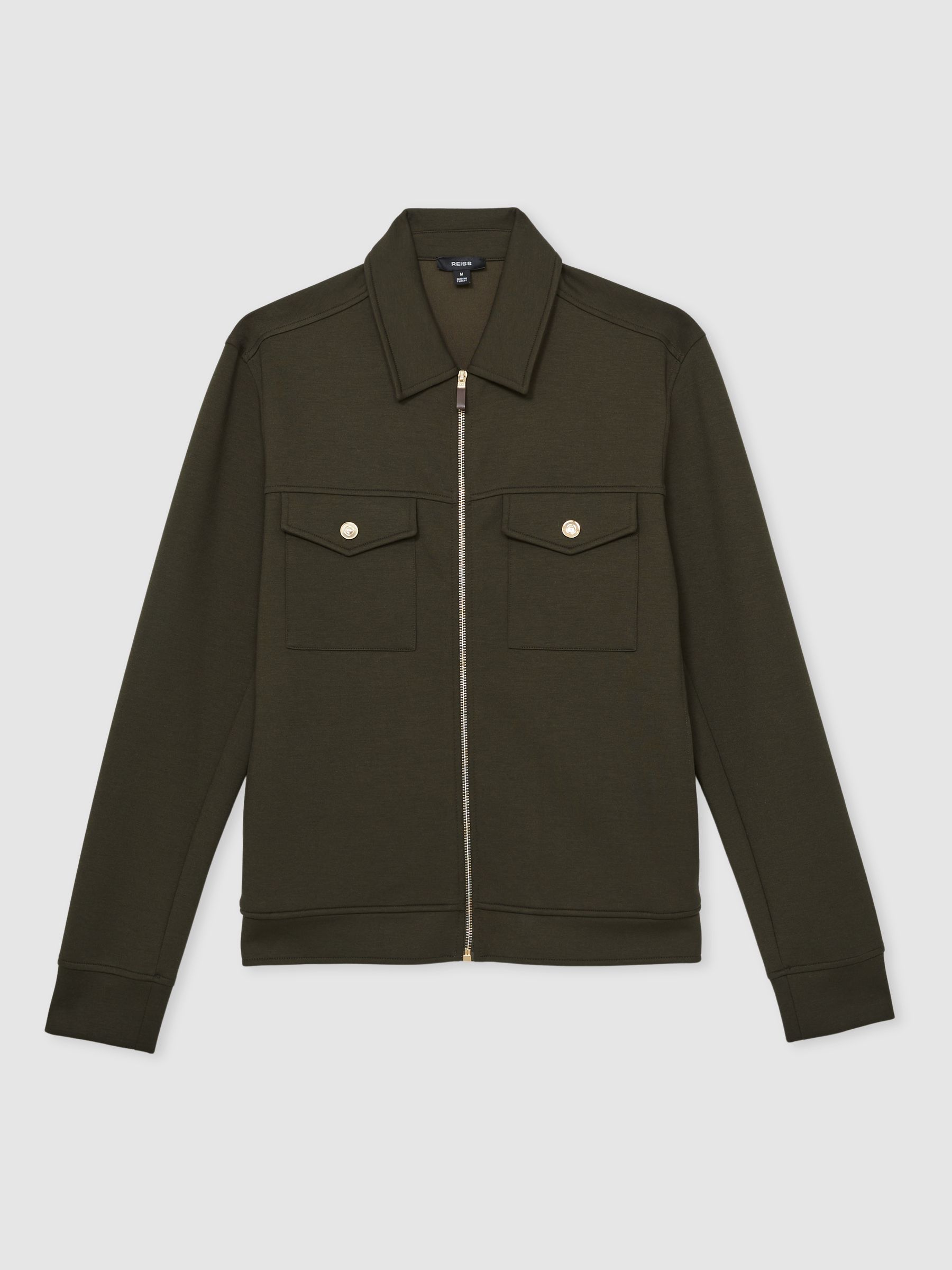 Interlock Jersey Zip-Through Overshirt in Forest Green - Image 2 of 6