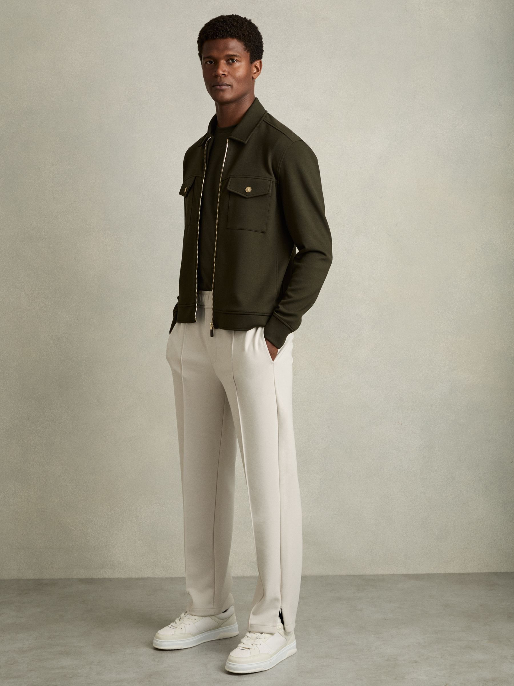 Interlock Jersey Zip-Through Overshirt in Forest Green - Image 3 of 6
