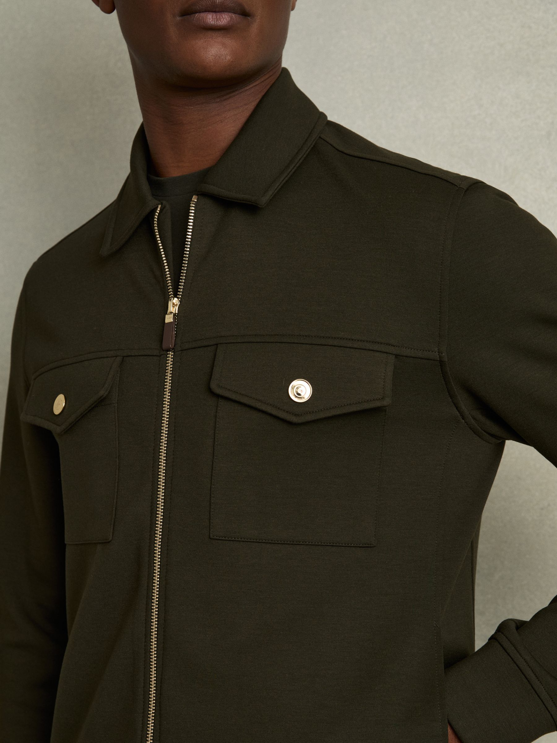 Interlock Jersey Zip-Through Overshirt in Forest Green - Image 4 of 6