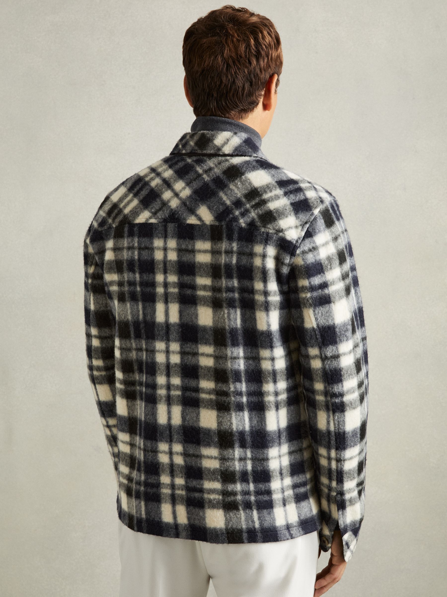 Patch-Pocket Checked Overshirt in Navy - Image 4 of 5