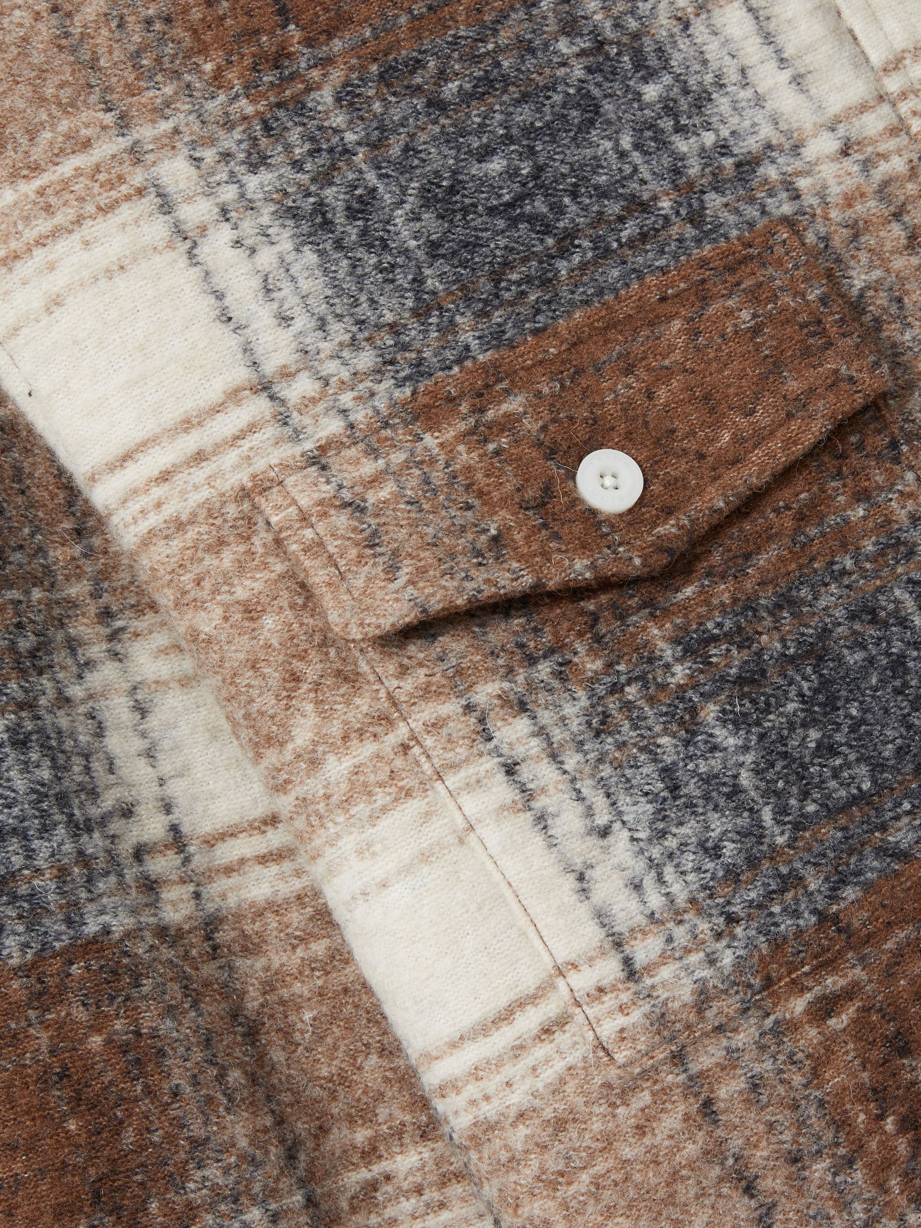 Brushed Check Fleece-Lined Overshirt in Brown - Image 6 of 6