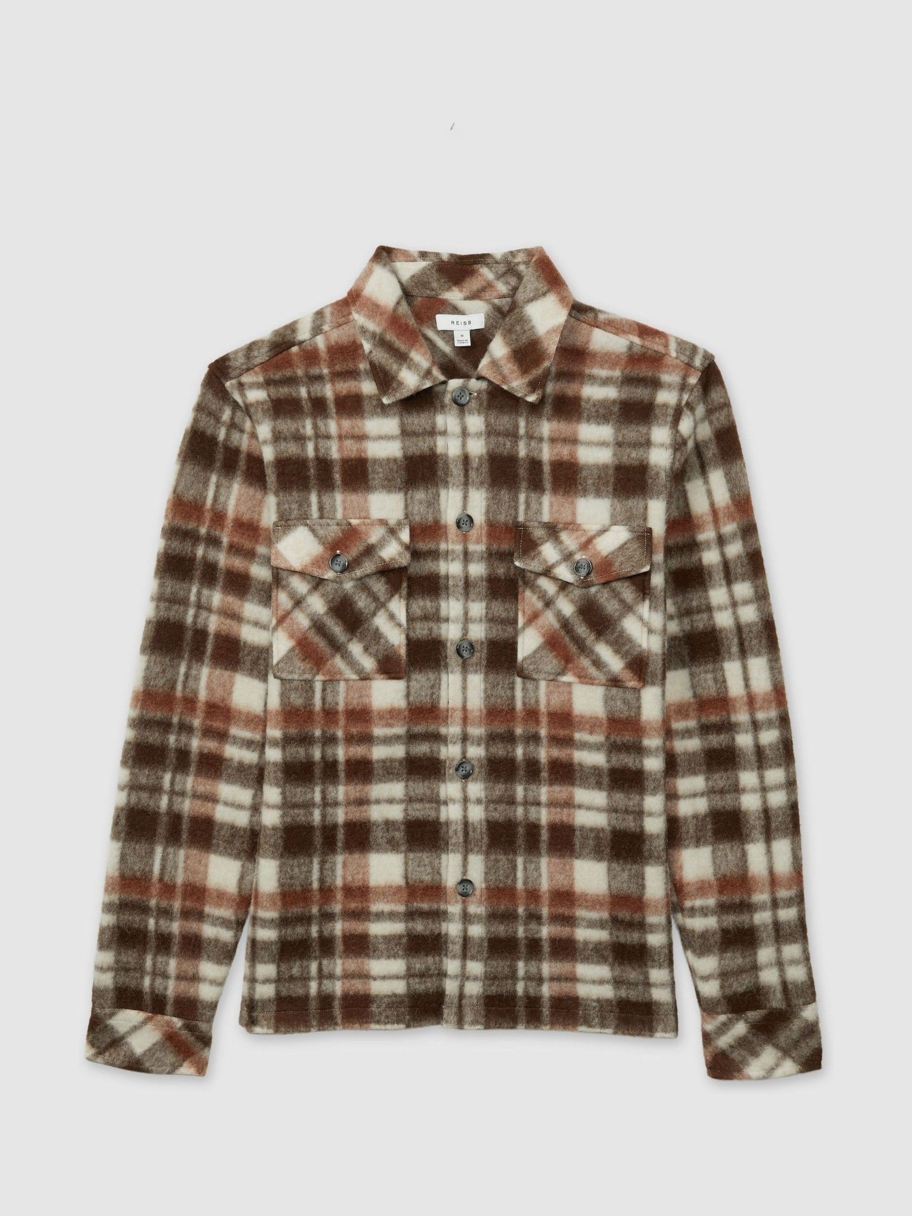 Patch-Pocket Checked Overshirt in Brown - Image 2 of 6