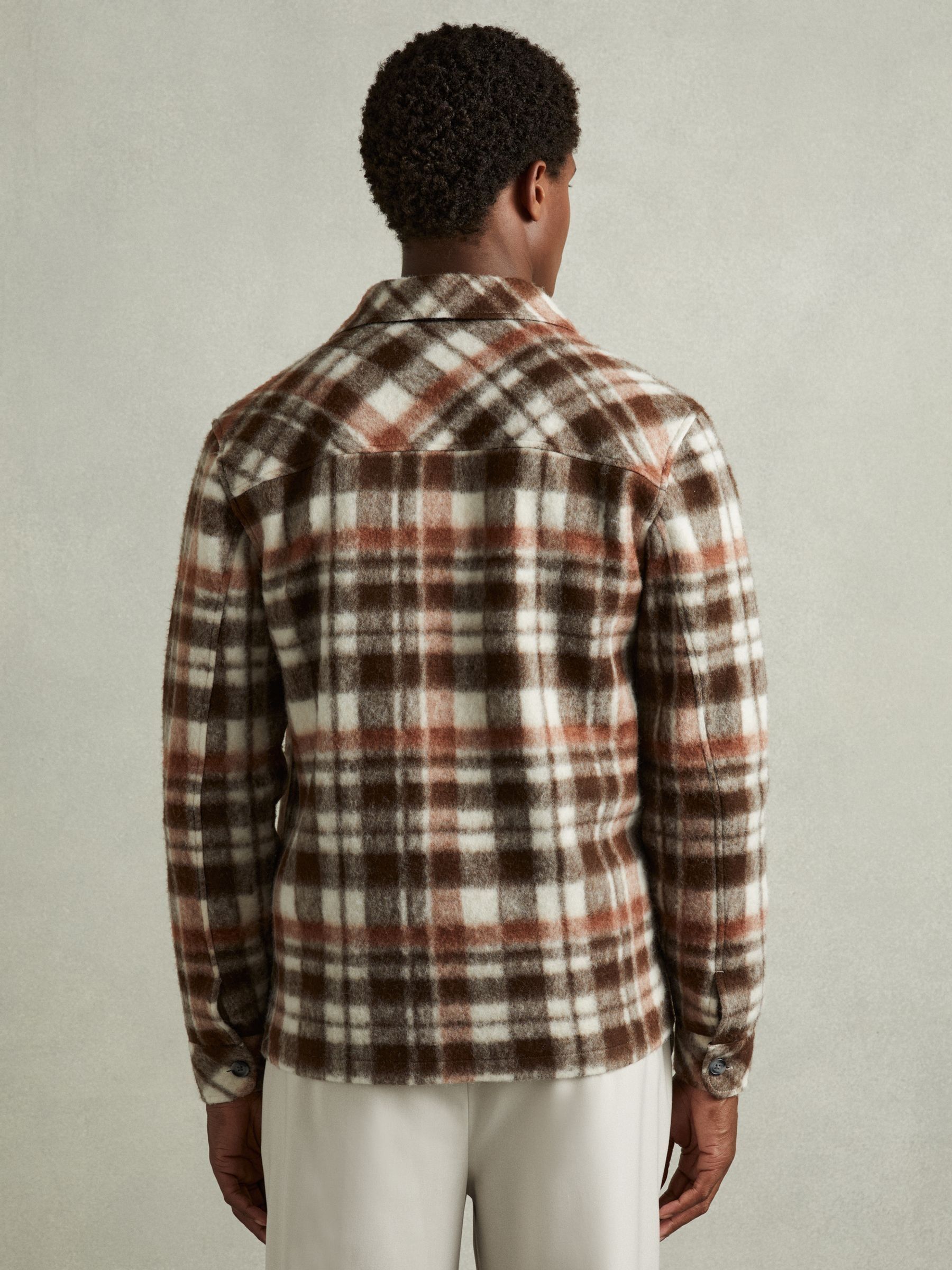 Patch-Pocket Checked Overshirt in Brown - Image 4 of 6