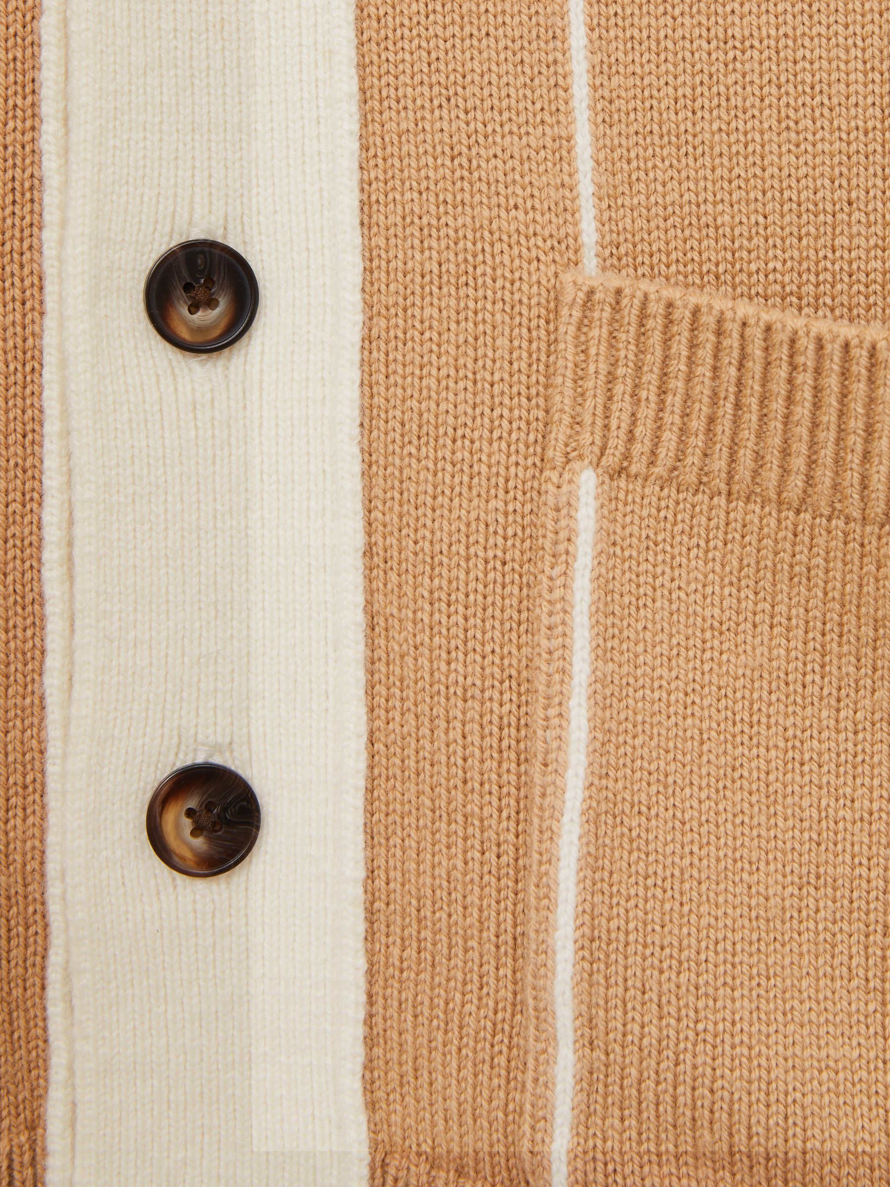 Wool-Blend Pinstripe Cardigan in Camel/White - Image 6 of 6