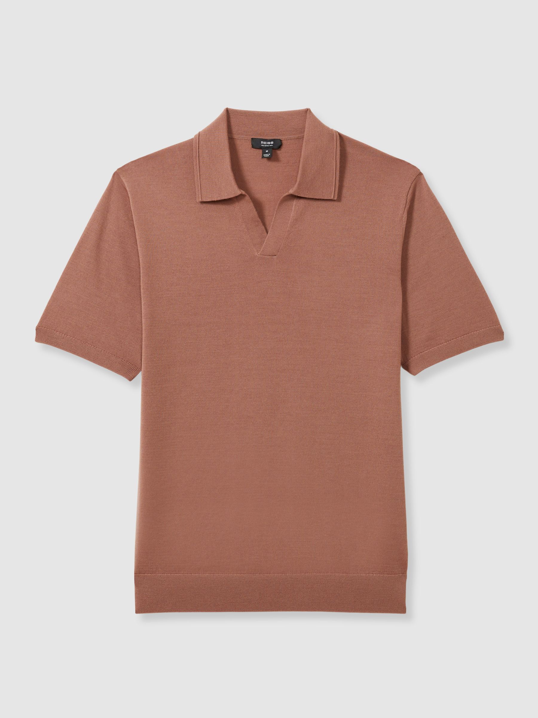Merino Wool Open Collar Polo Shirt in Dusty Blush Pink - Image 2 of 7