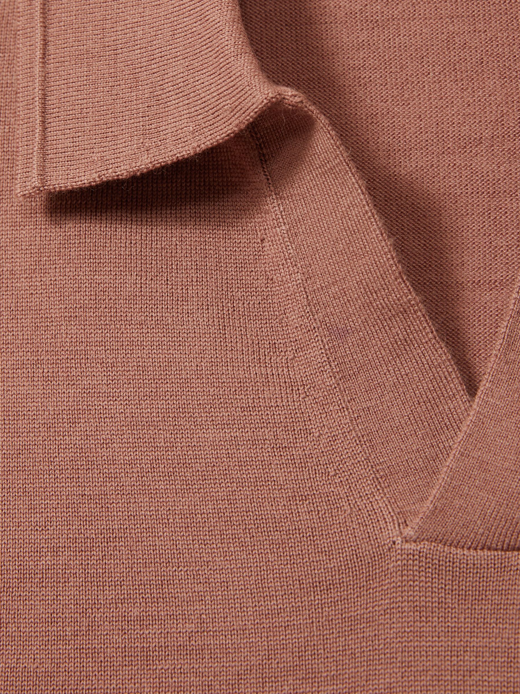 Merino Wool Open Collar Polo Shirt in Dusty Blush Pink - Image 7 of 7