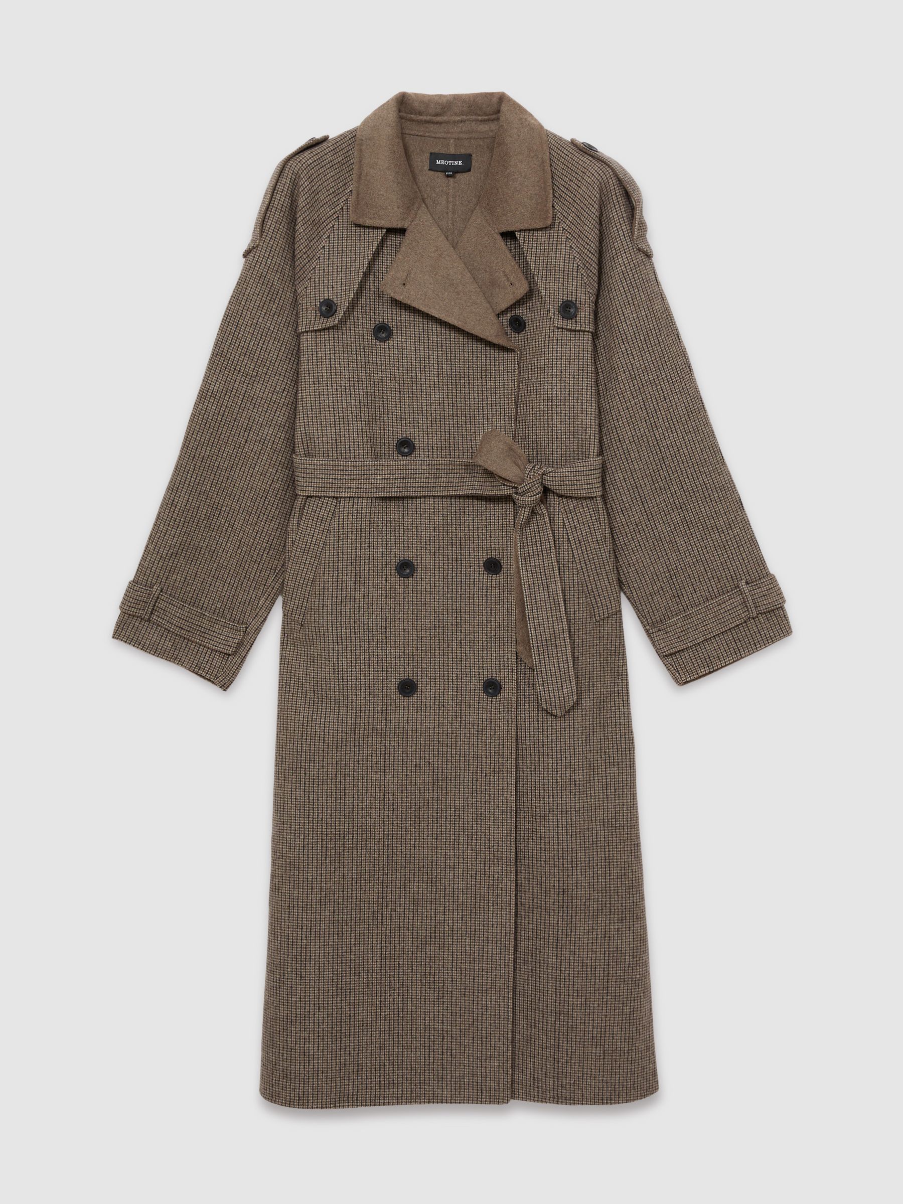 Meotine Beige Check Wool-Blend Houndstooth-Check Trench Coat in Beige Check - Image 2 of 7