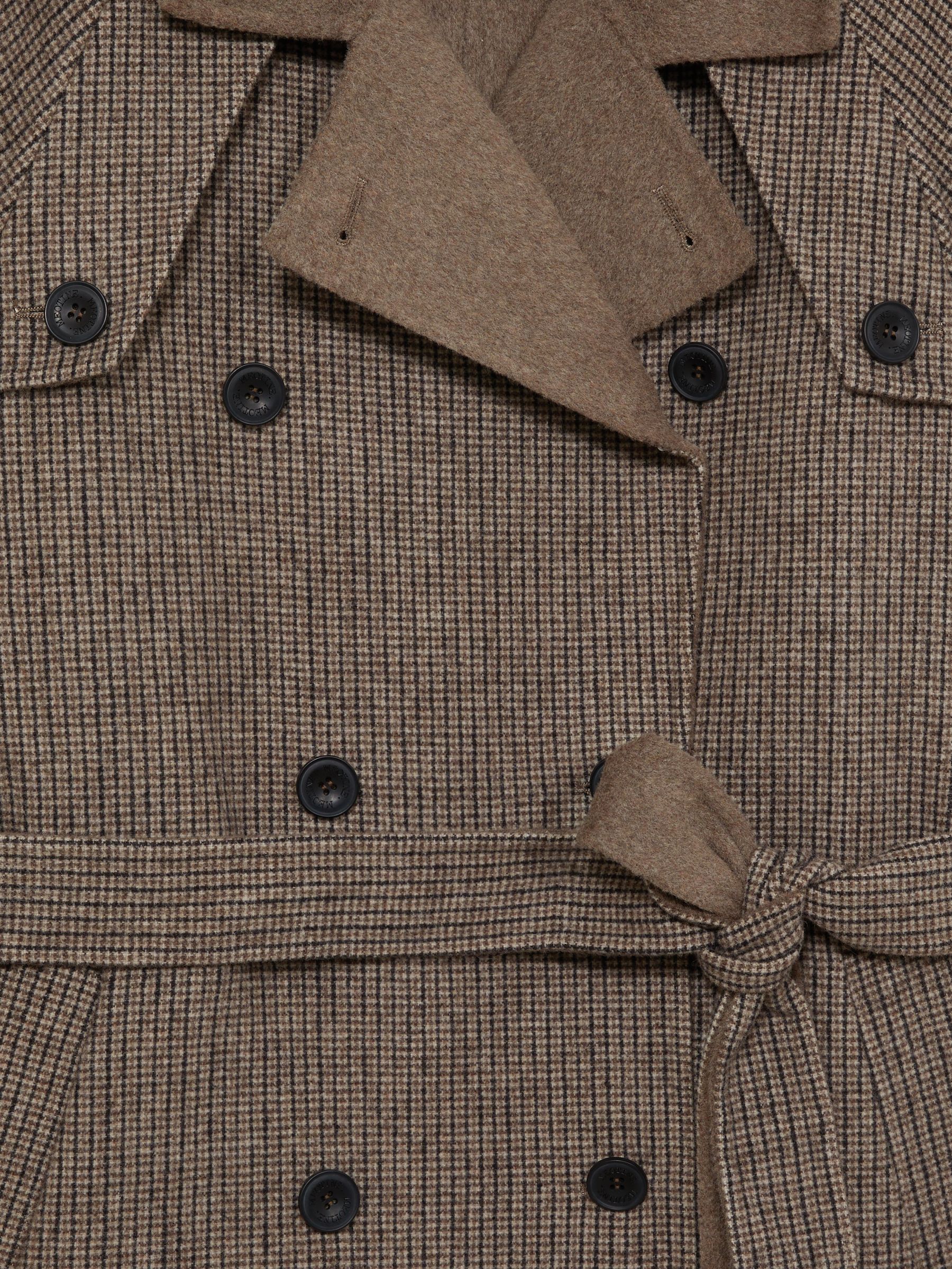 Reiss Meotine Beige Check Wool-Blend Houndstooth-Check Trench Coat