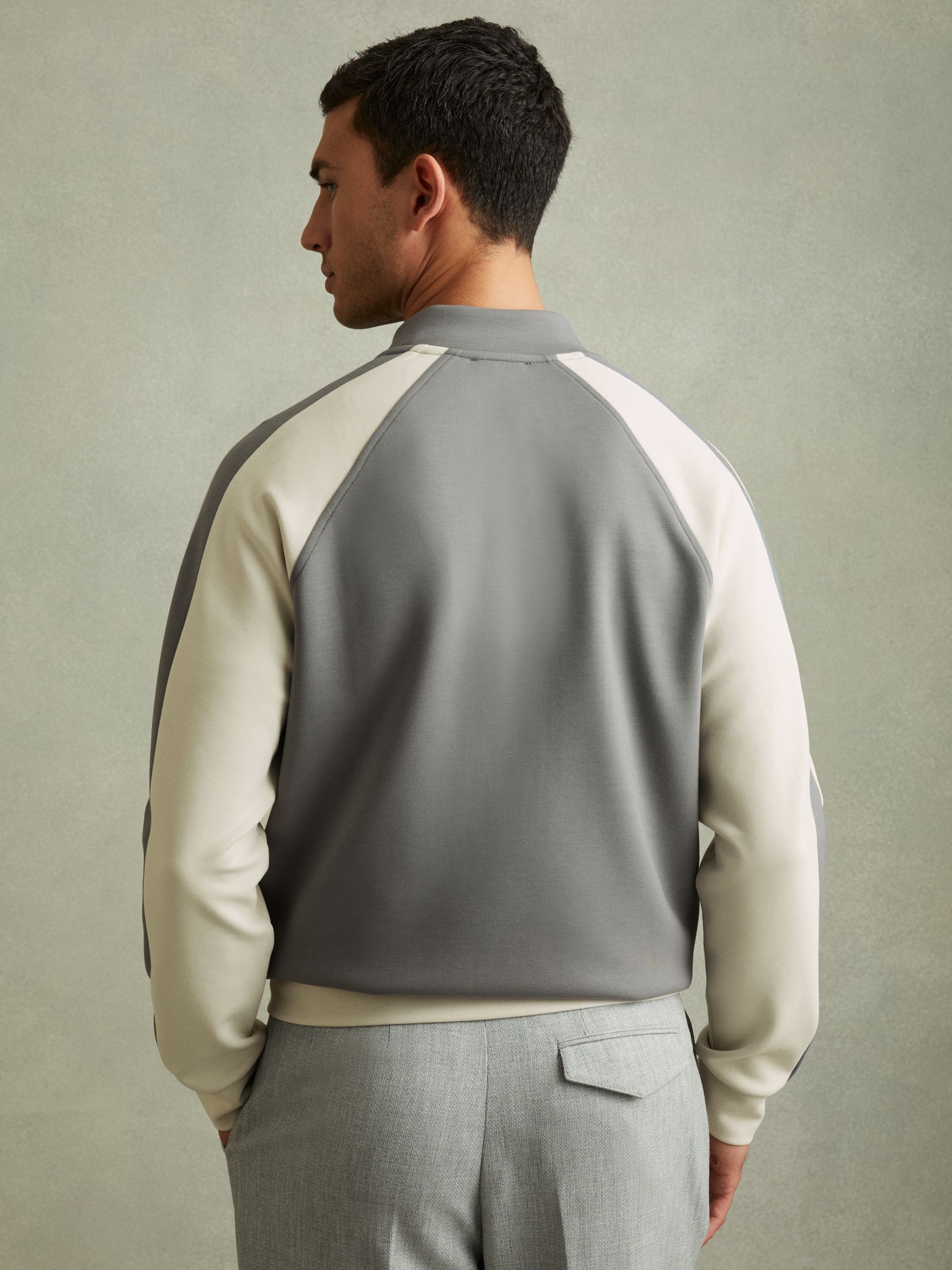 Colourblock Jersey Varsity Jacket in Flint Grey/Off White - Image 4 of 5