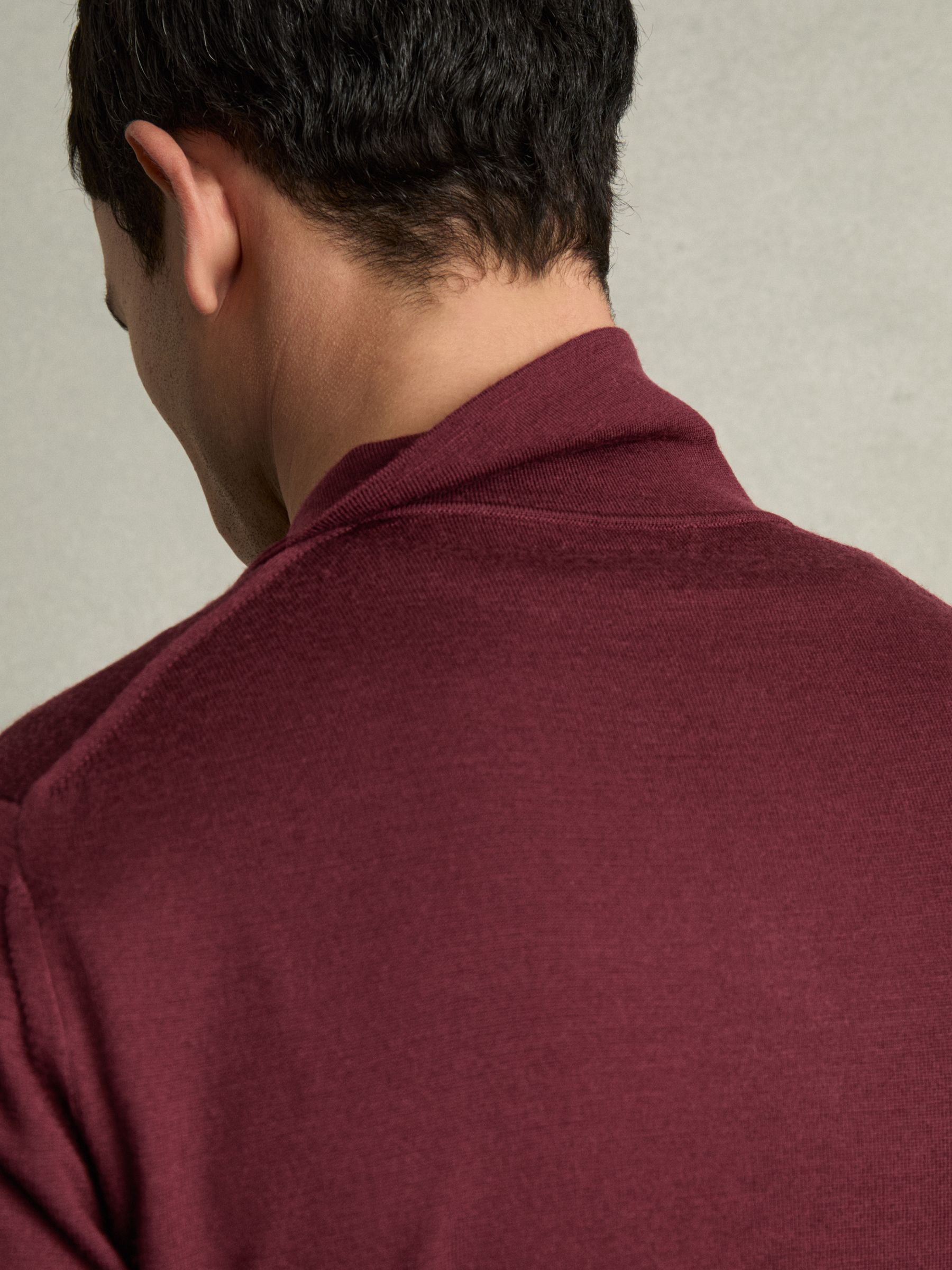 Merino Wool Open Collar Polo Shirt in Claret Red - Image 6 of 7
