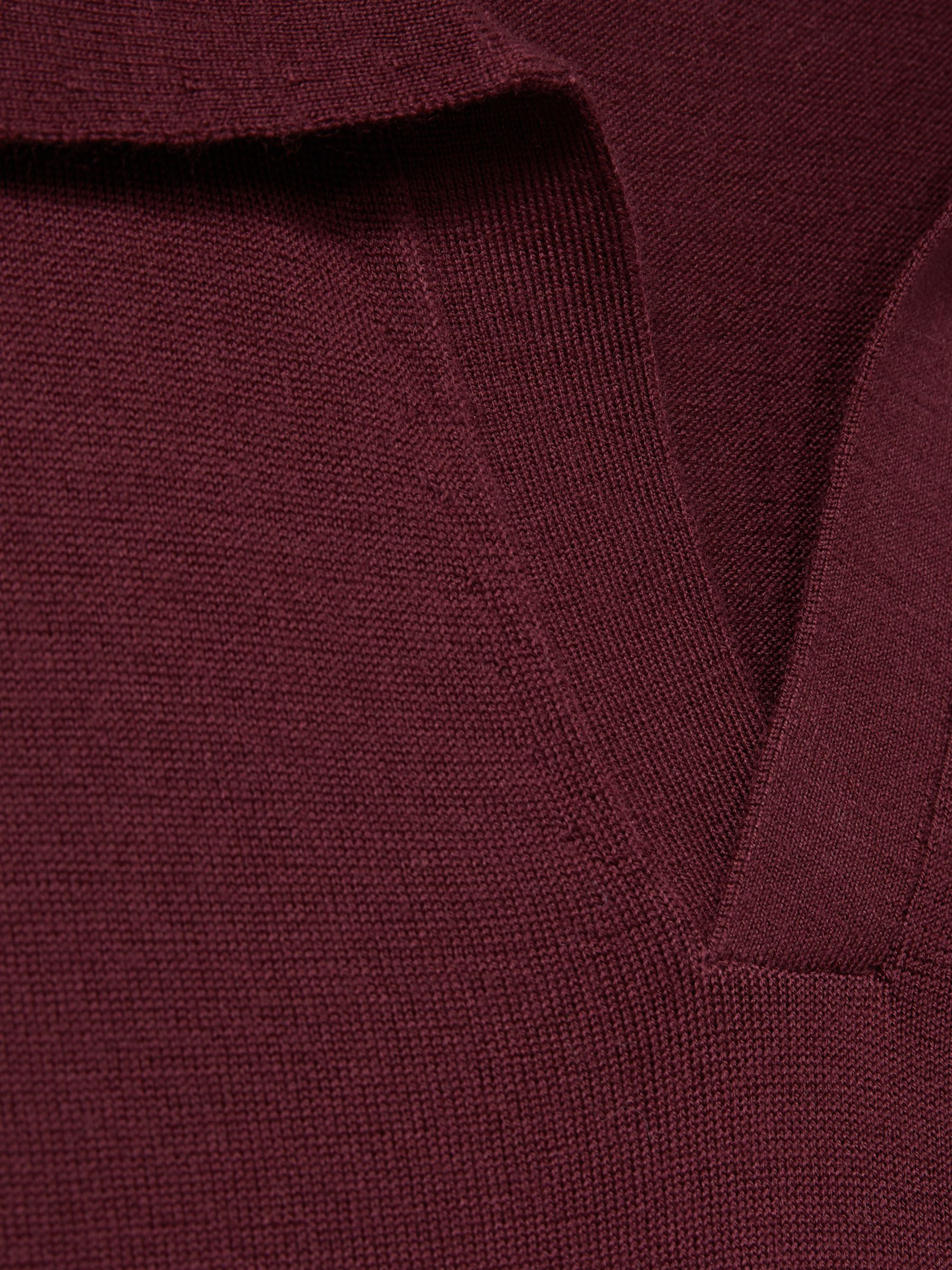 Merino Wool Open Collar Polo Shirt in Claret Red - Image 7 of 7