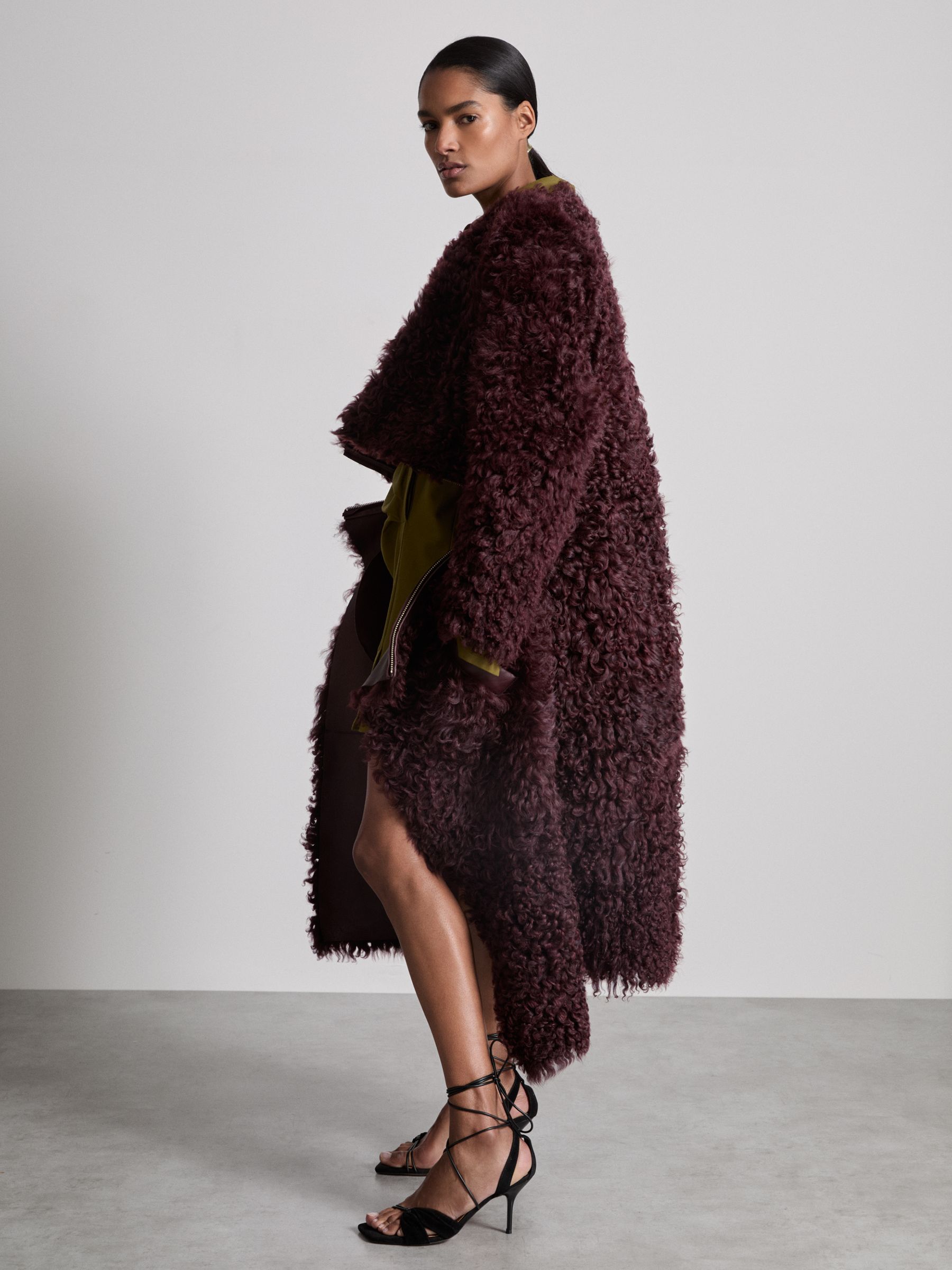 Atelier Shearling Convertible Coat in Burgundy - Image 1 of 6