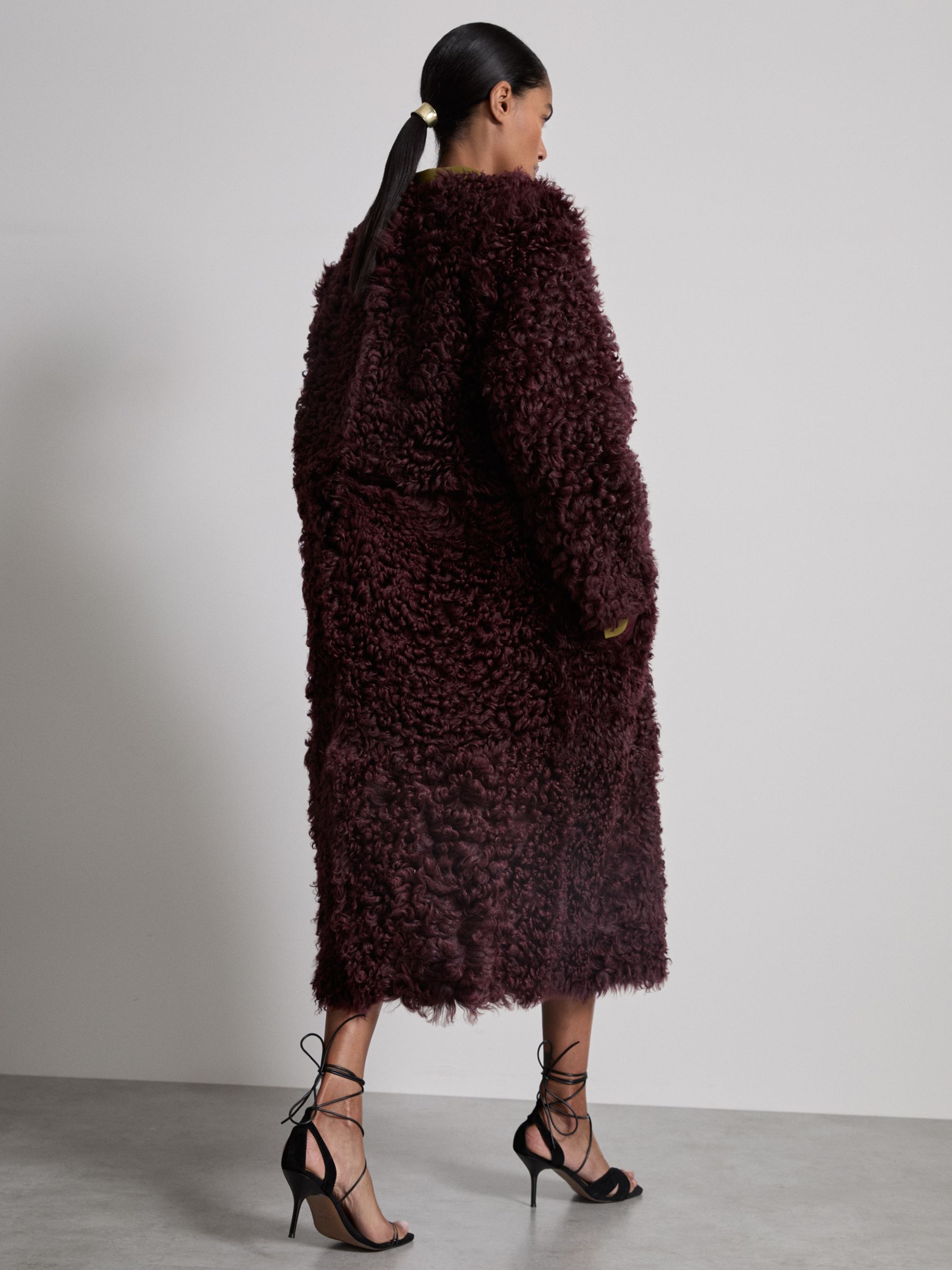 Reiss Atelier Shearling Convertible Coat in Burgundy | REISS
