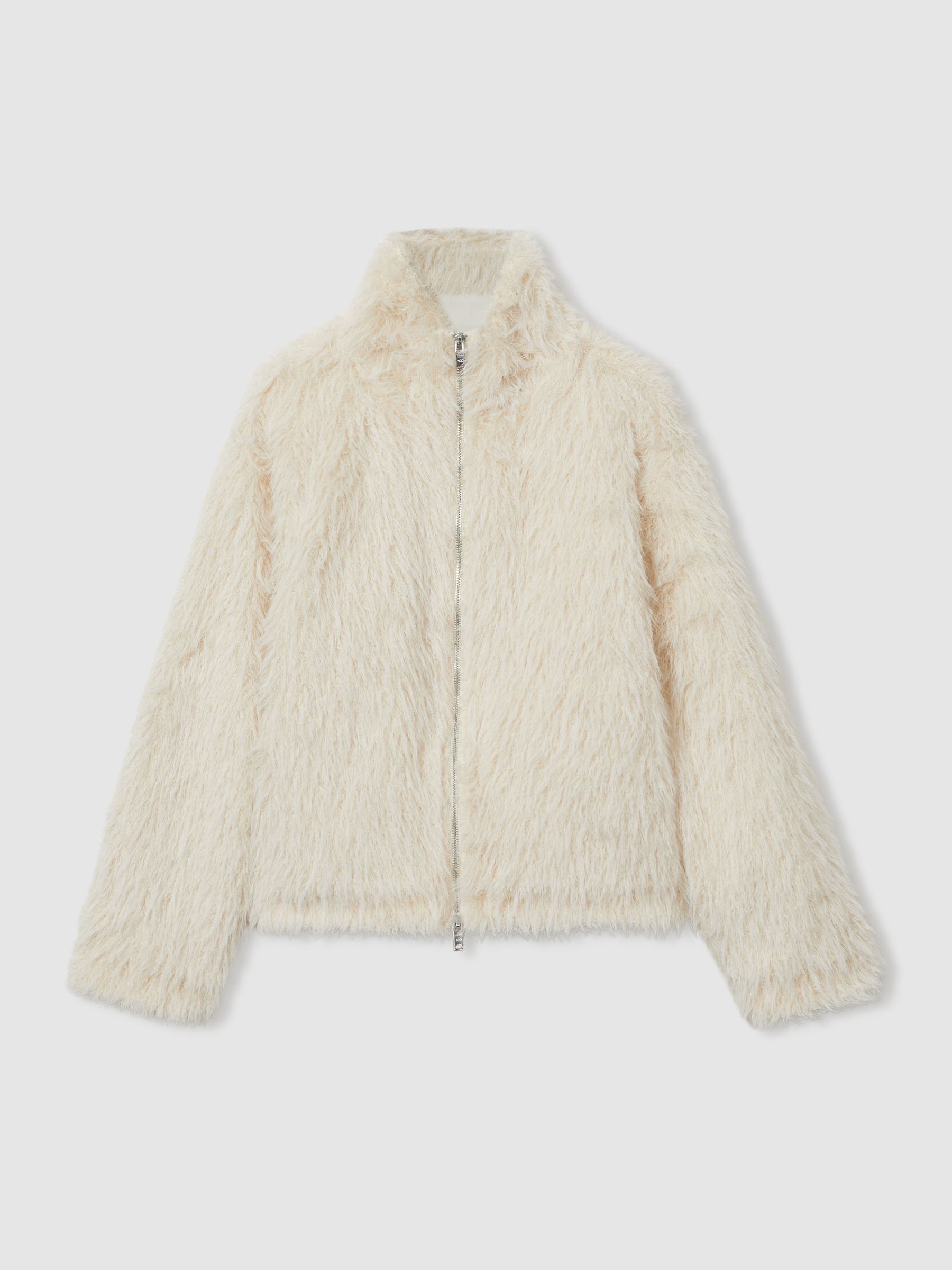Reiss | Les 100 Ciels Faux-Fur Coat in Cream - Image 2 of 7