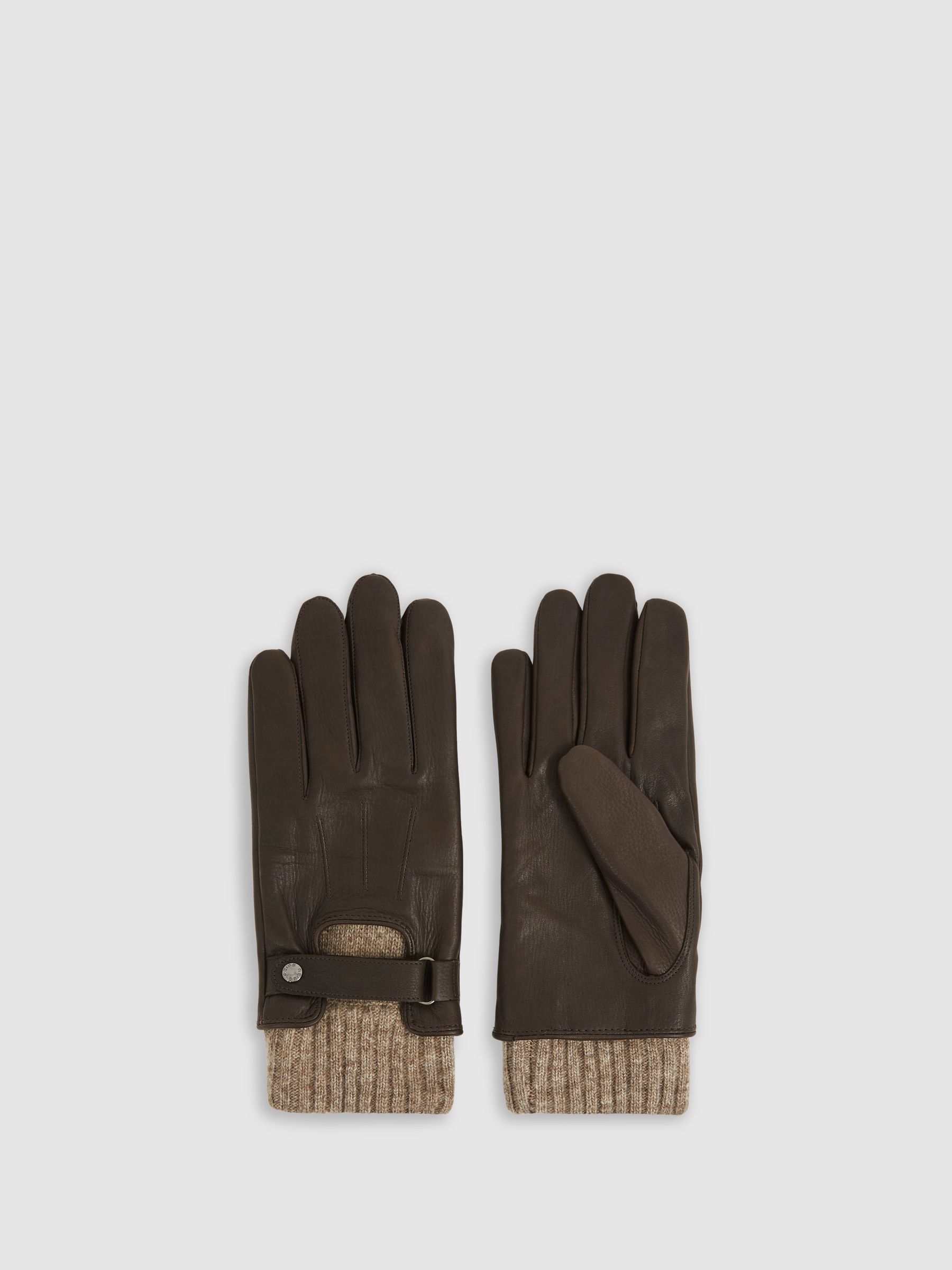 Leather Ribbed-Cuff Gloves in Dark Brown - Image 1 of 3