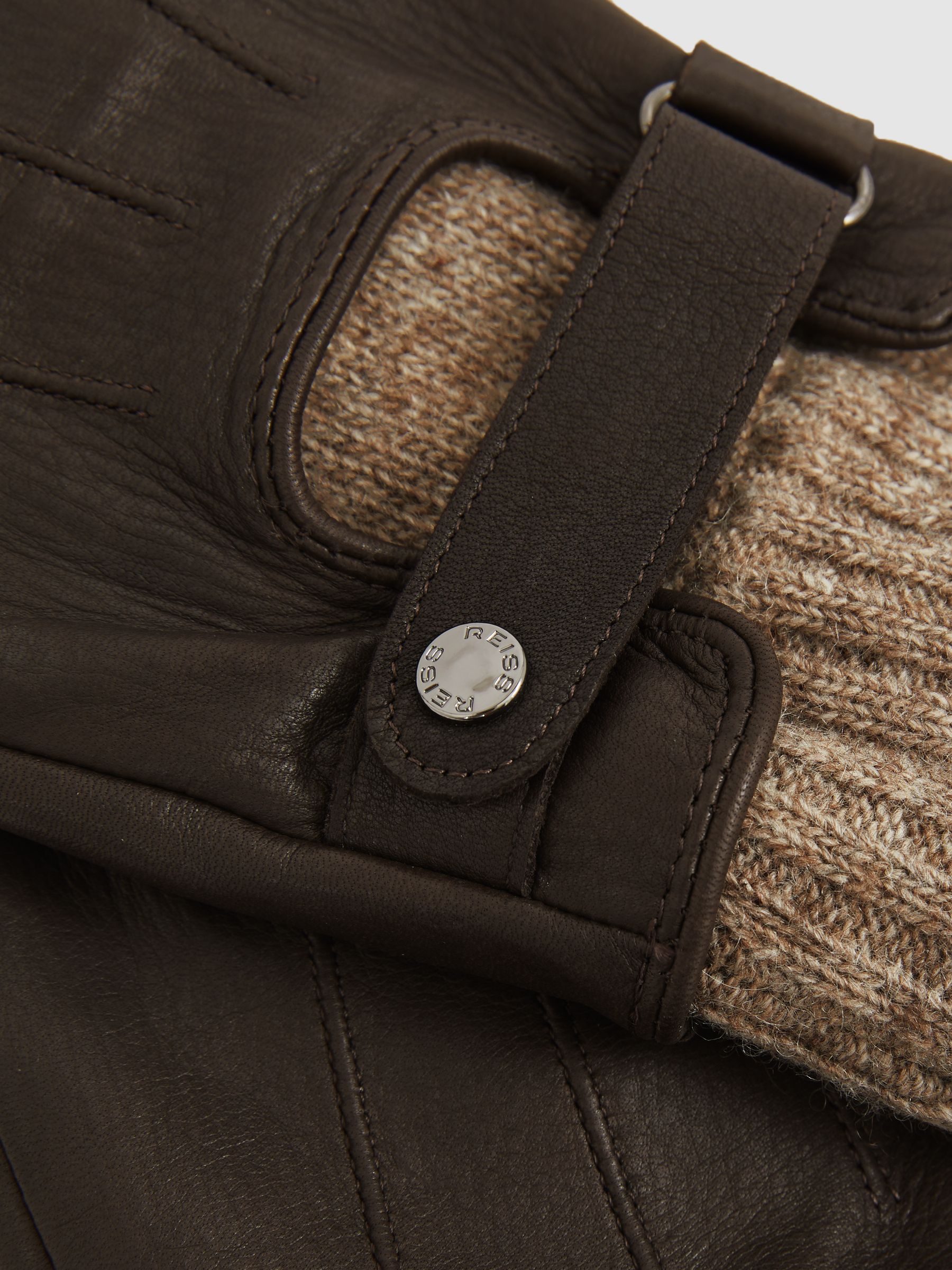 Leather Ribbed-Cuff Gloves in Dark Brown - image 2