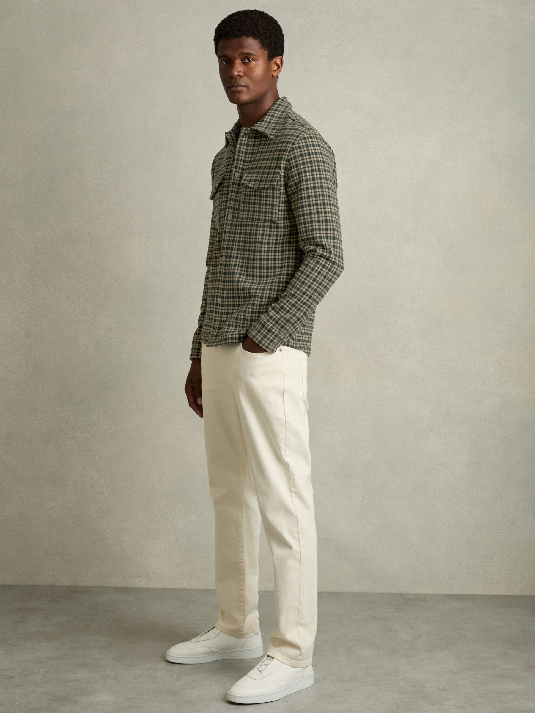 Check Patch-Pocket Overshirt in Green - Image 1 of 6