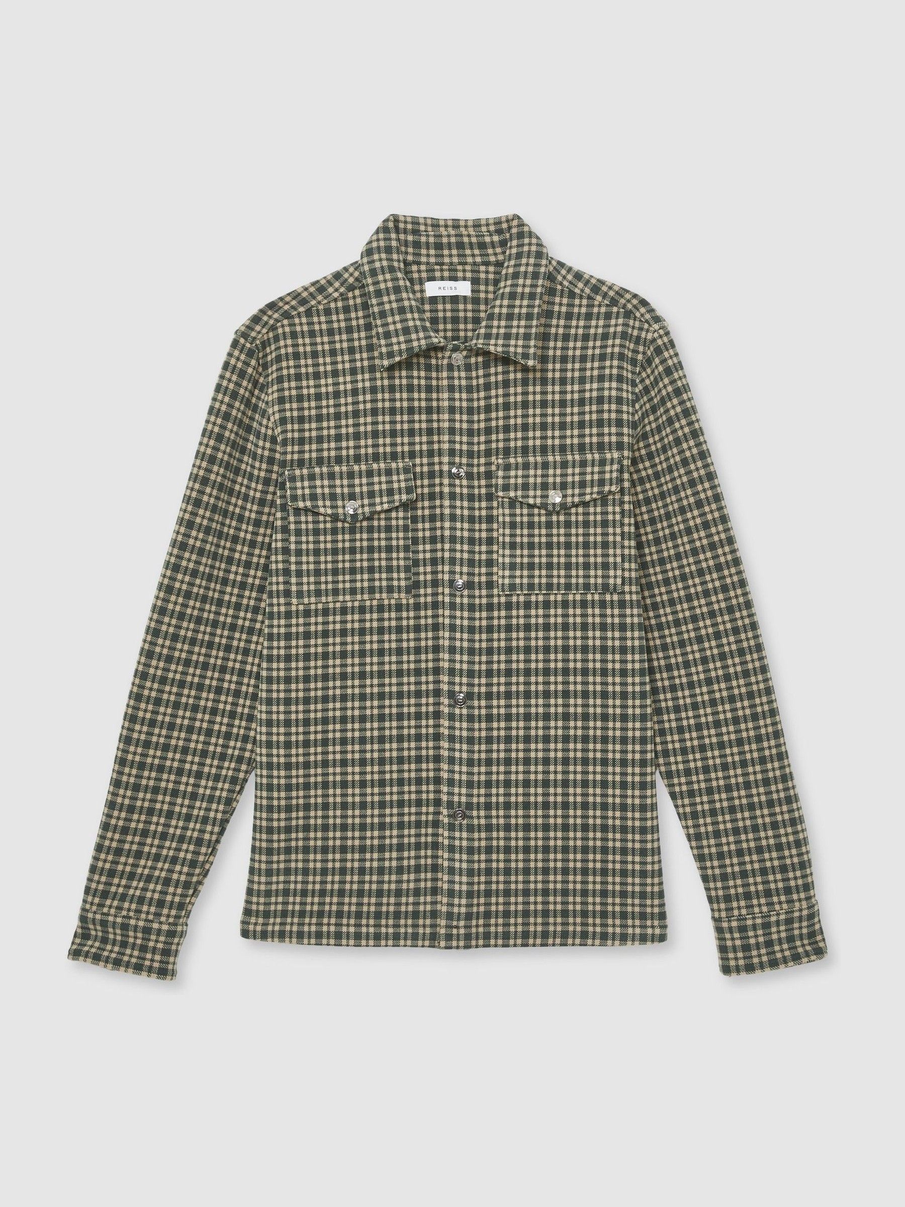 Check Patch-Pocket Overshirt in Green - Image 2 of 6