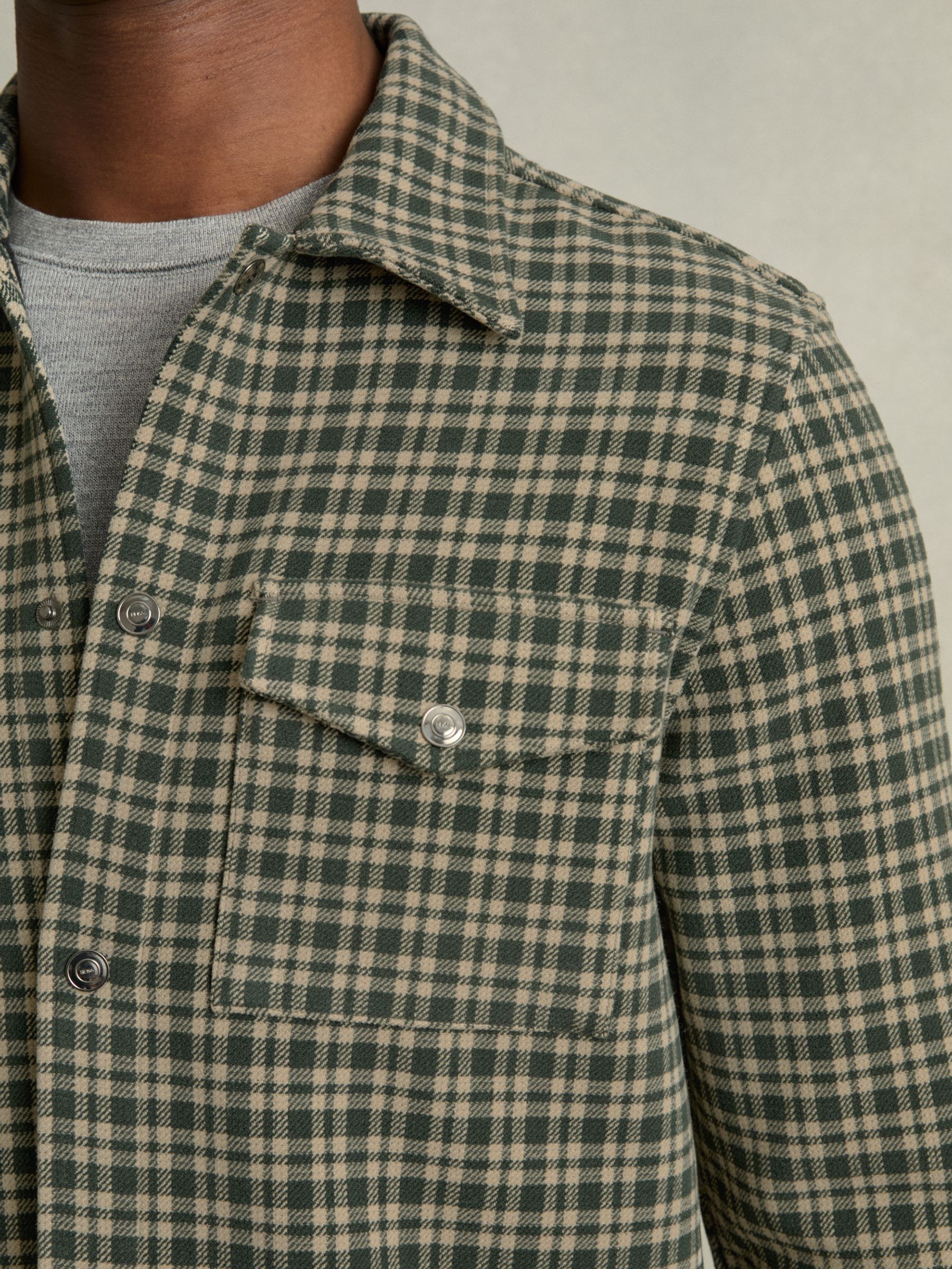 Check Patch-Pocket Overshirt in Green - Image 3 of 6