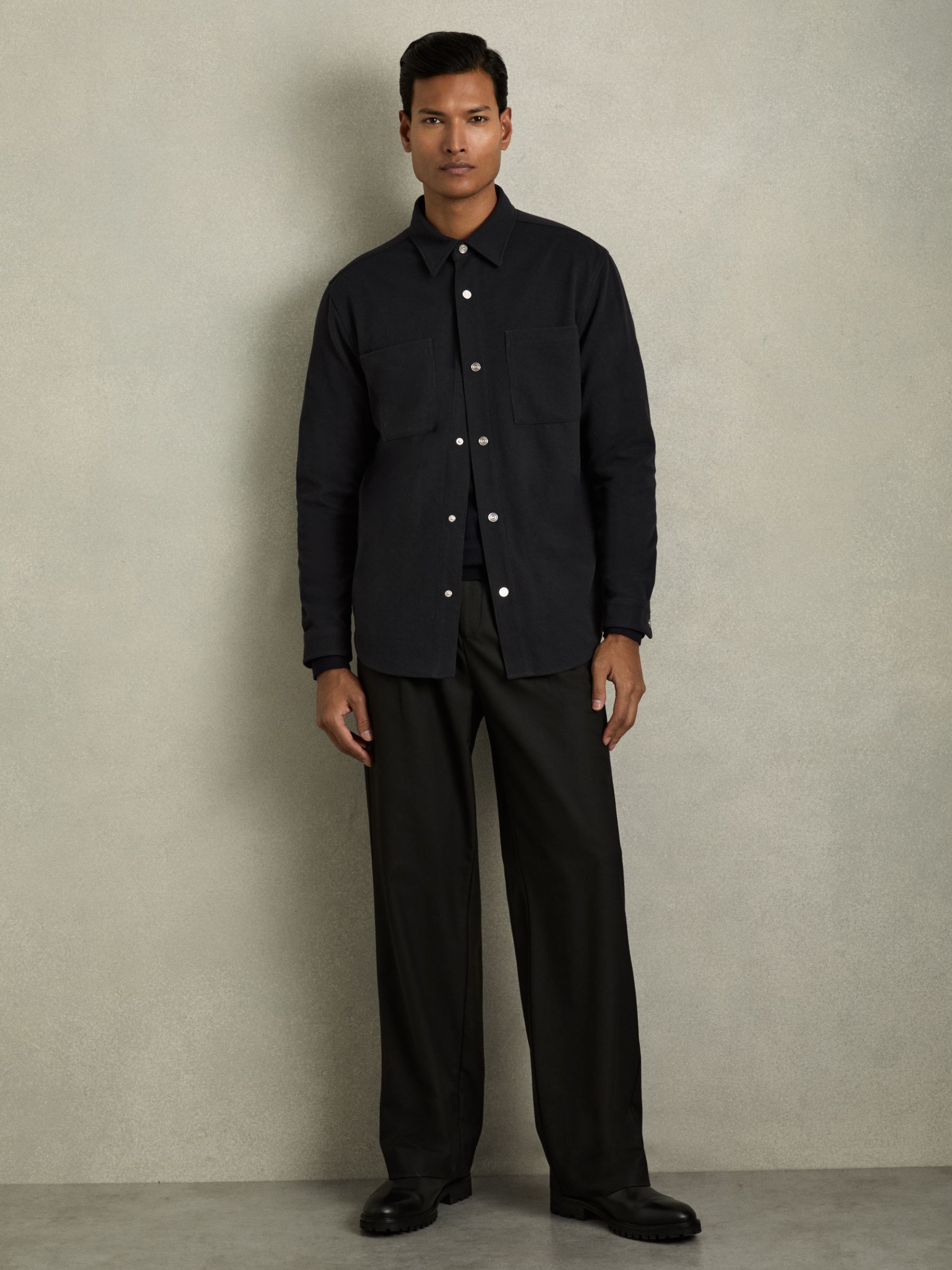 Brushed Corduroy Press-Stud Overshirt in Navy - Image 3 of 7