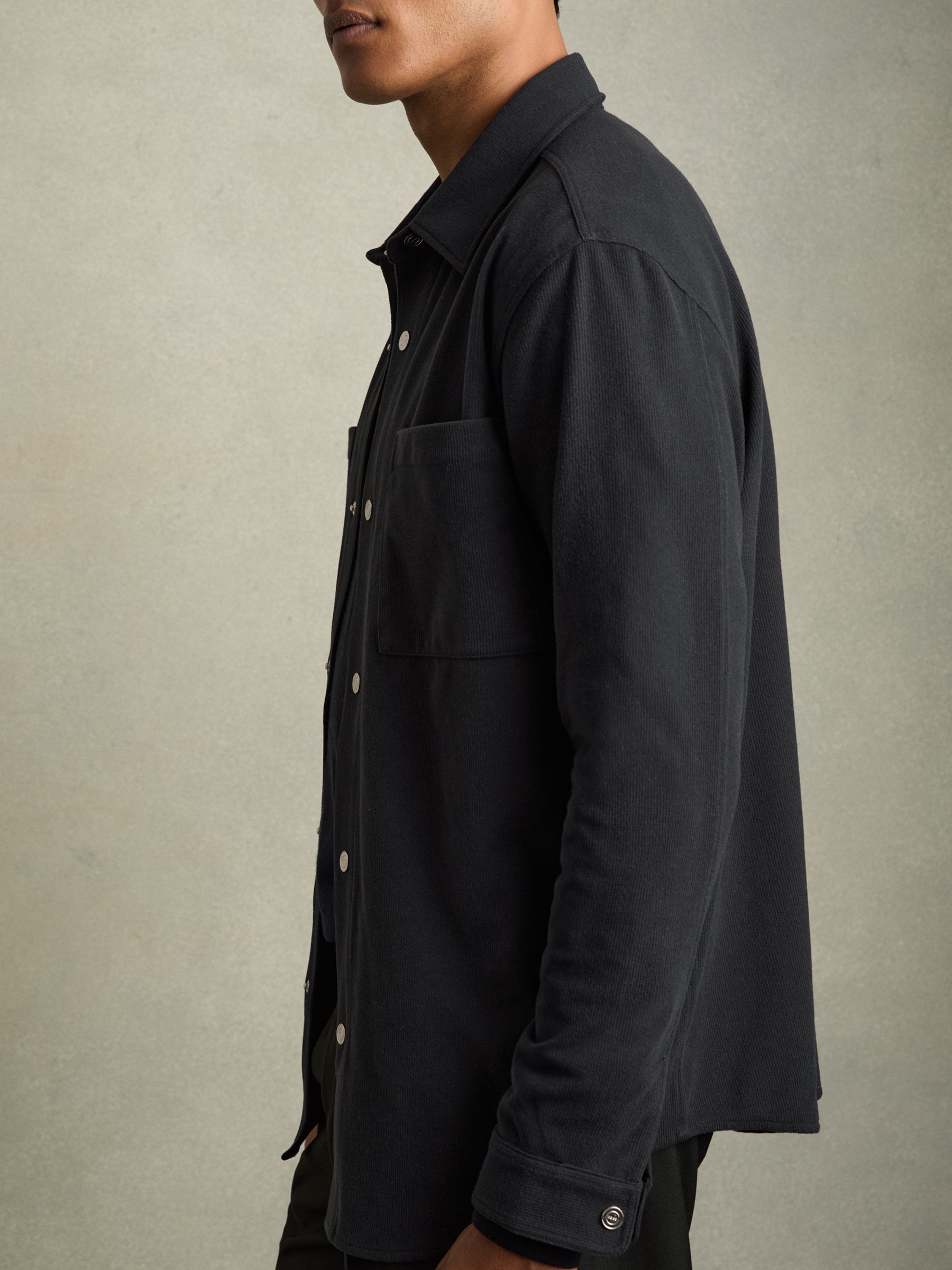 Brushed Corduroy Press-Stud Overshirt in Navy - Image 4 of 7