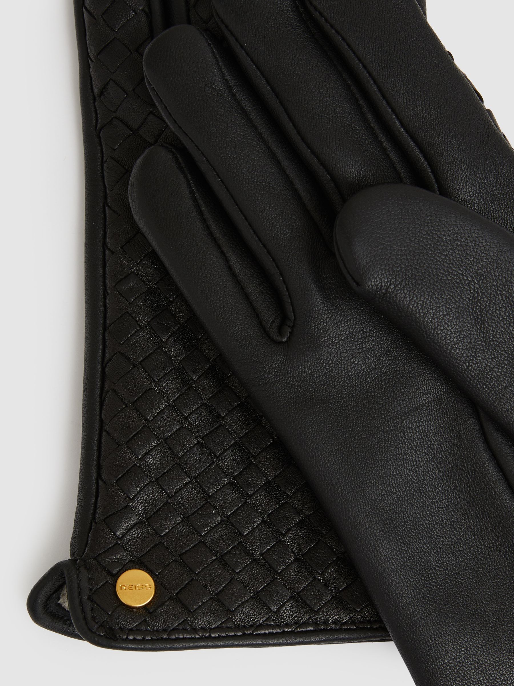 Woven Leather Gloves in Black - Image 3 of 3