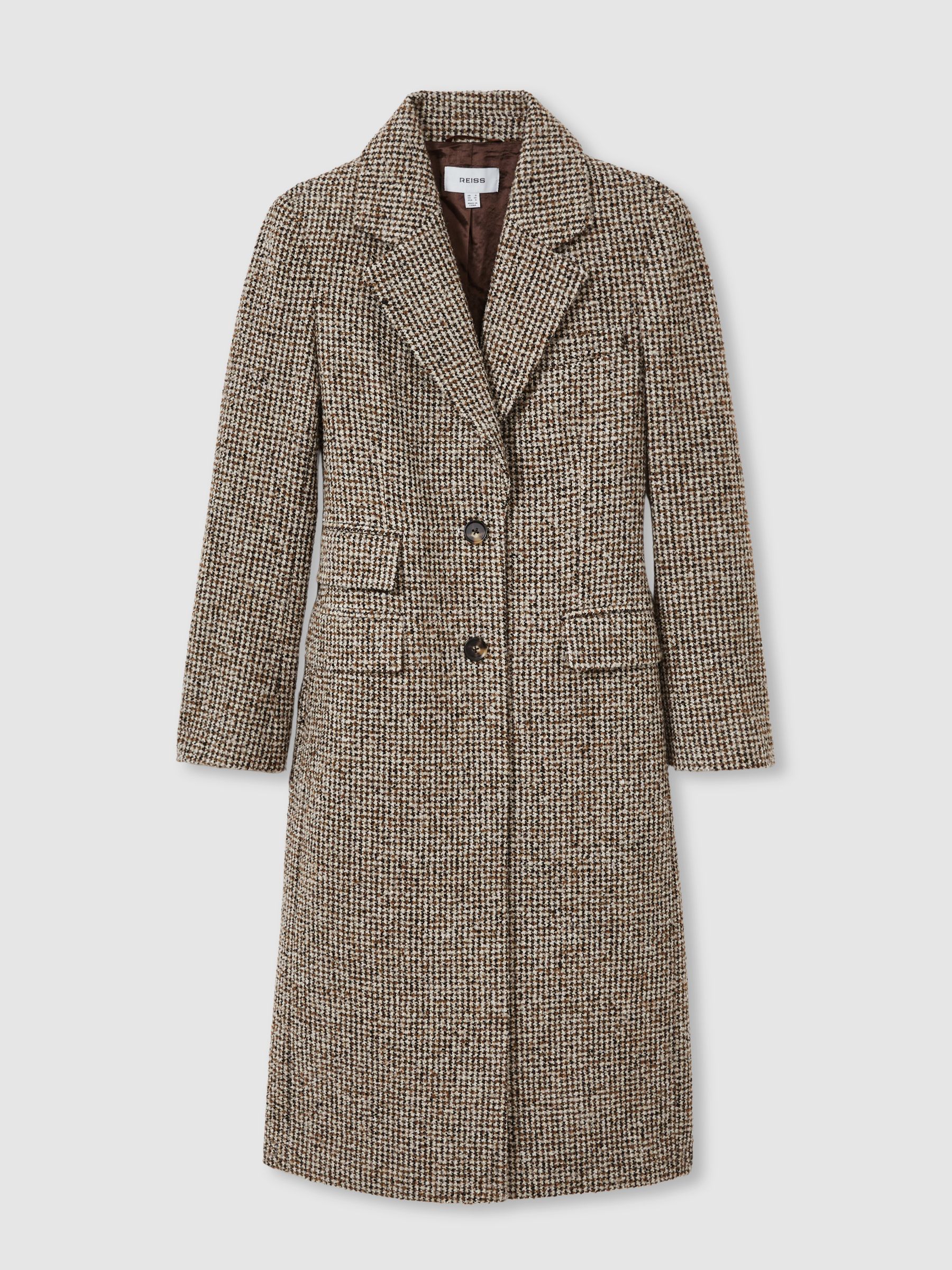 Wool-Blend Houndstooth-Check Coat in Brown Check - Image 2 of 7