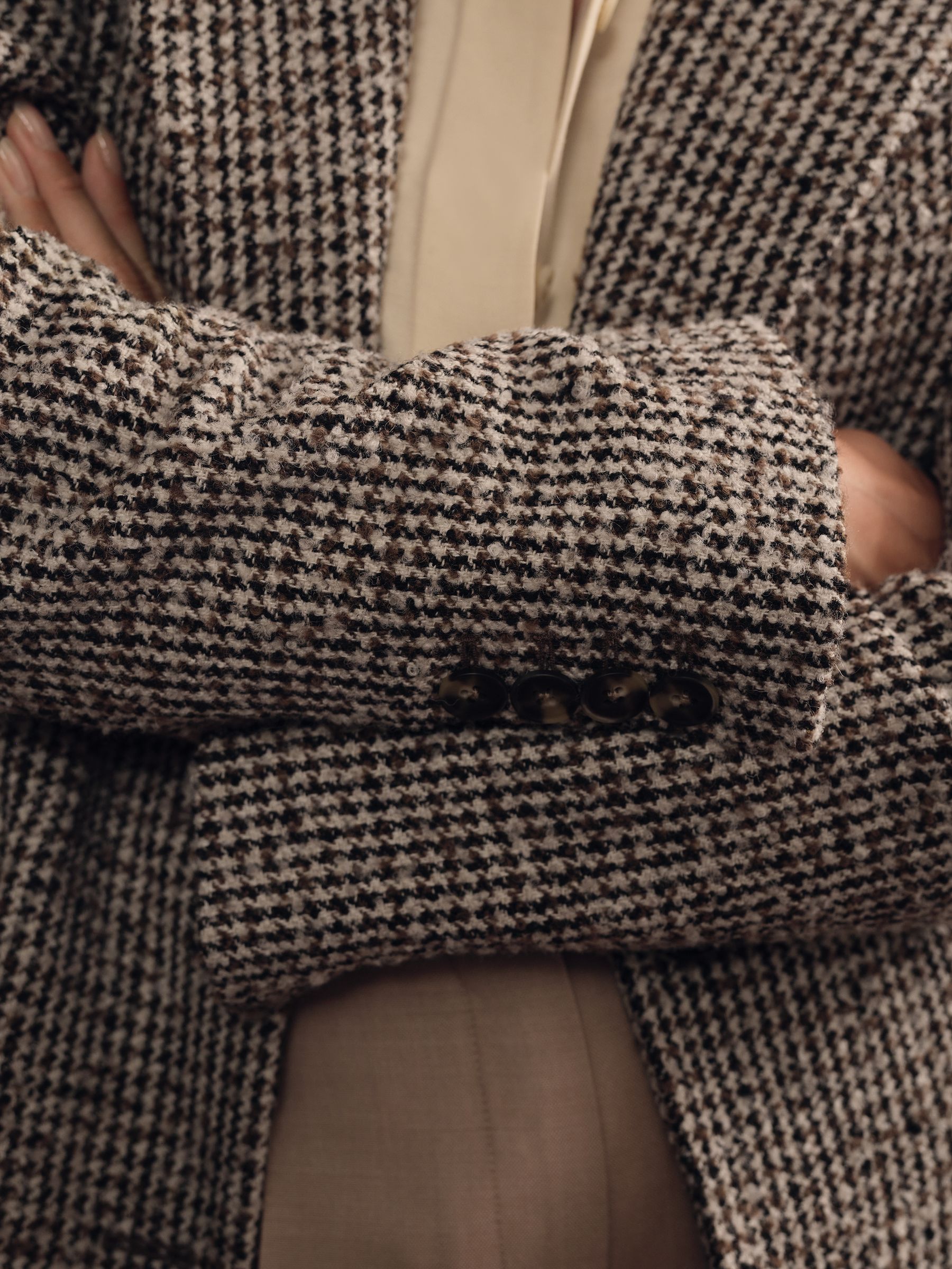 Wool-Blend Houndstooth-Check Coat in Brown Check - Image 3 of 7