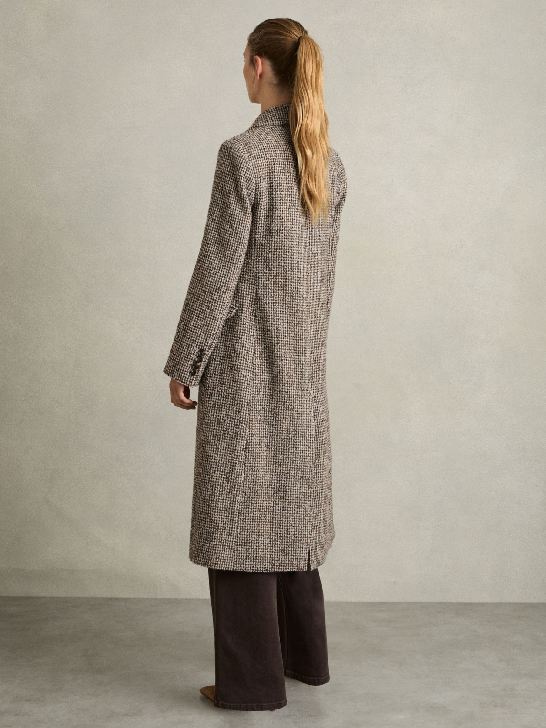 Reiss Petite Wool-Blend Houndstooth-Check Coat in Brown Check | REISS