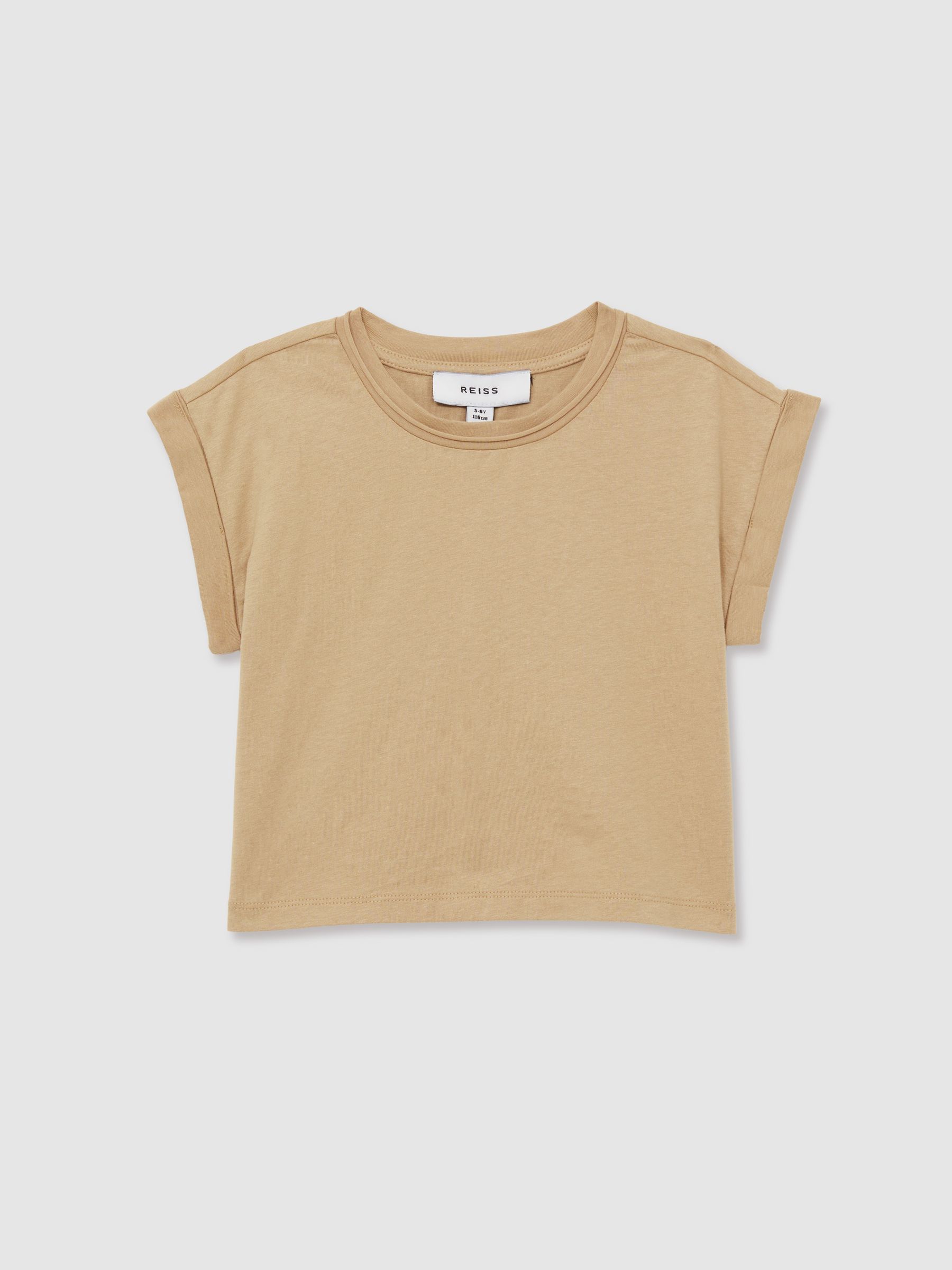 4-9 yrs Cotton-Jersey Cropped T-Shirt in Camel - Image 2 of 4