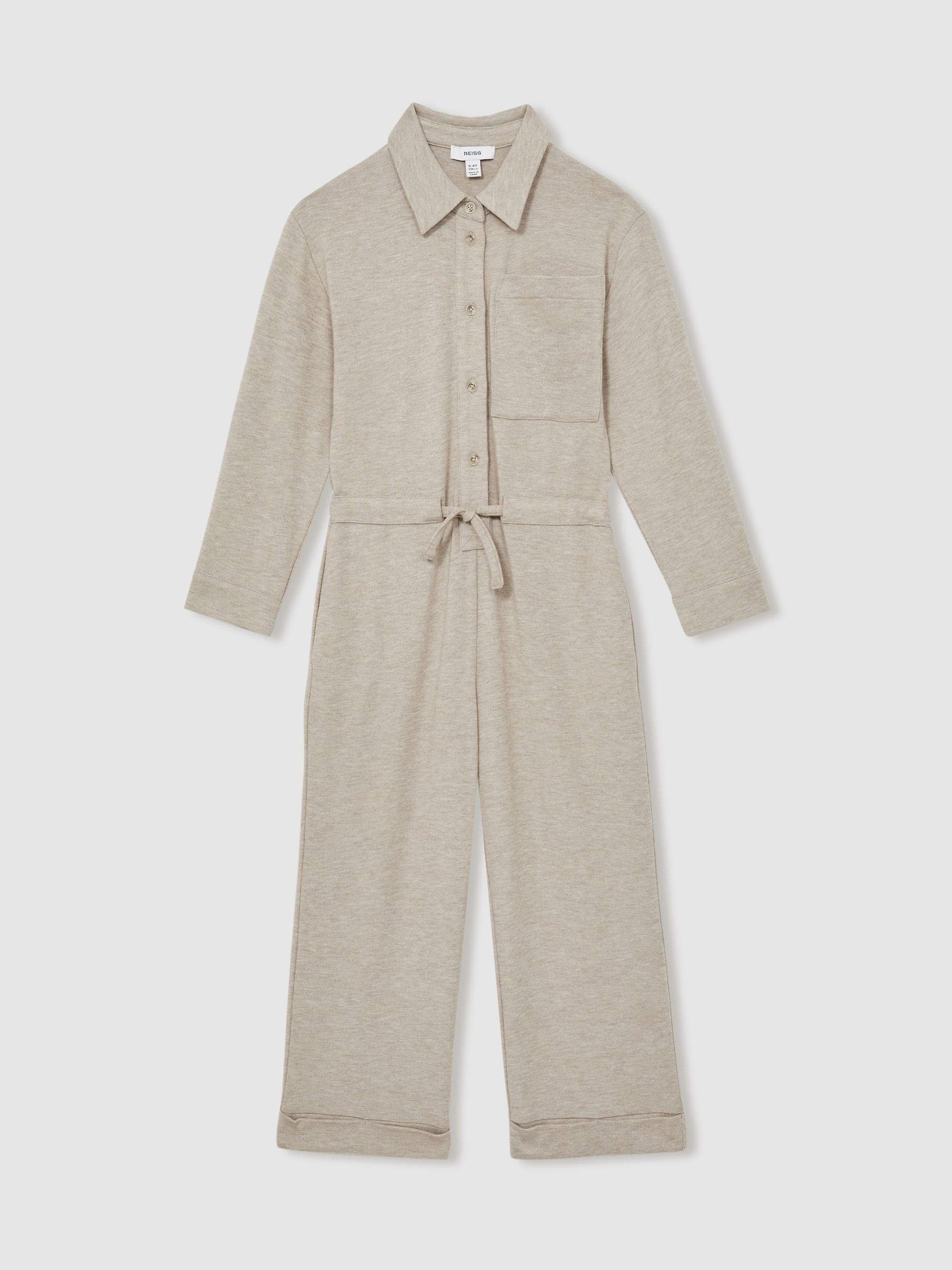 9-13 yrs Jersey Mélange Drawstring Boilersuit in Oatmeal - Image 2 of 4