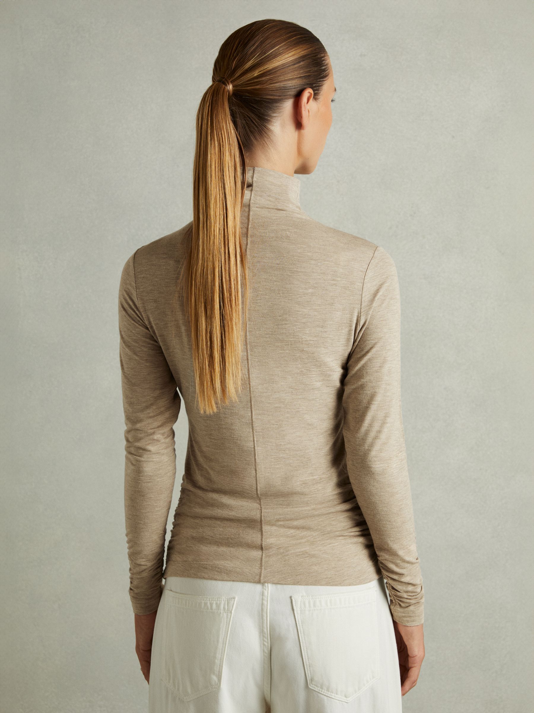 Ruched Jersey Top with Wool in Neutral - image 5