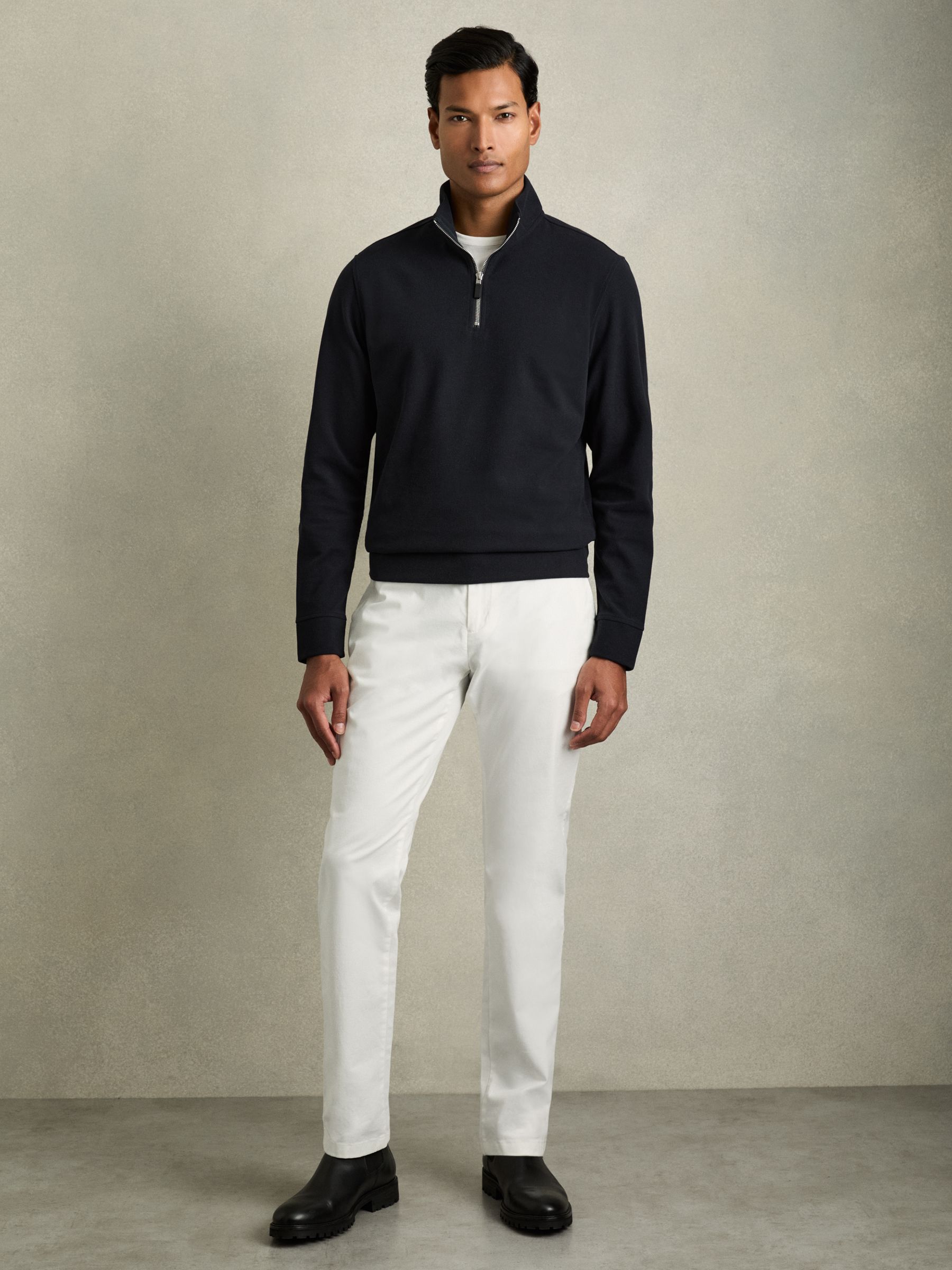 Brushed-Corduroy Half-Zip Jumper in Navy - Image 1 of 6